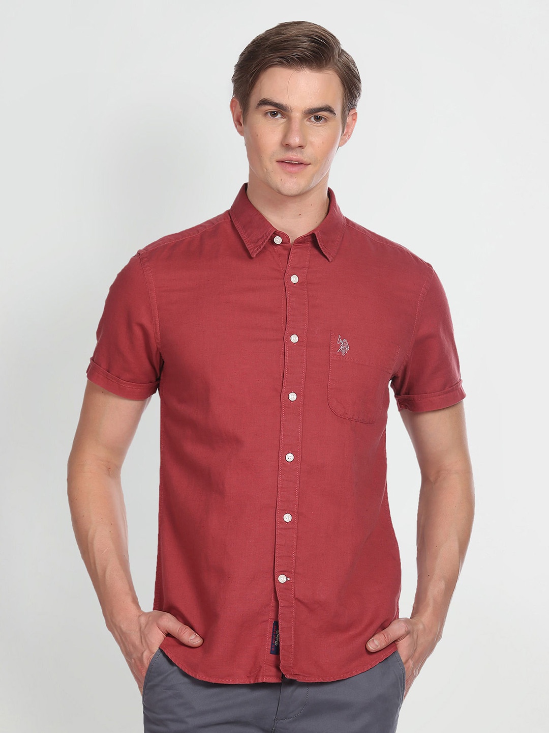 

U.S. Polo Assn. Denim Co. Slim Fit Opaque Casual Shirt, Coral