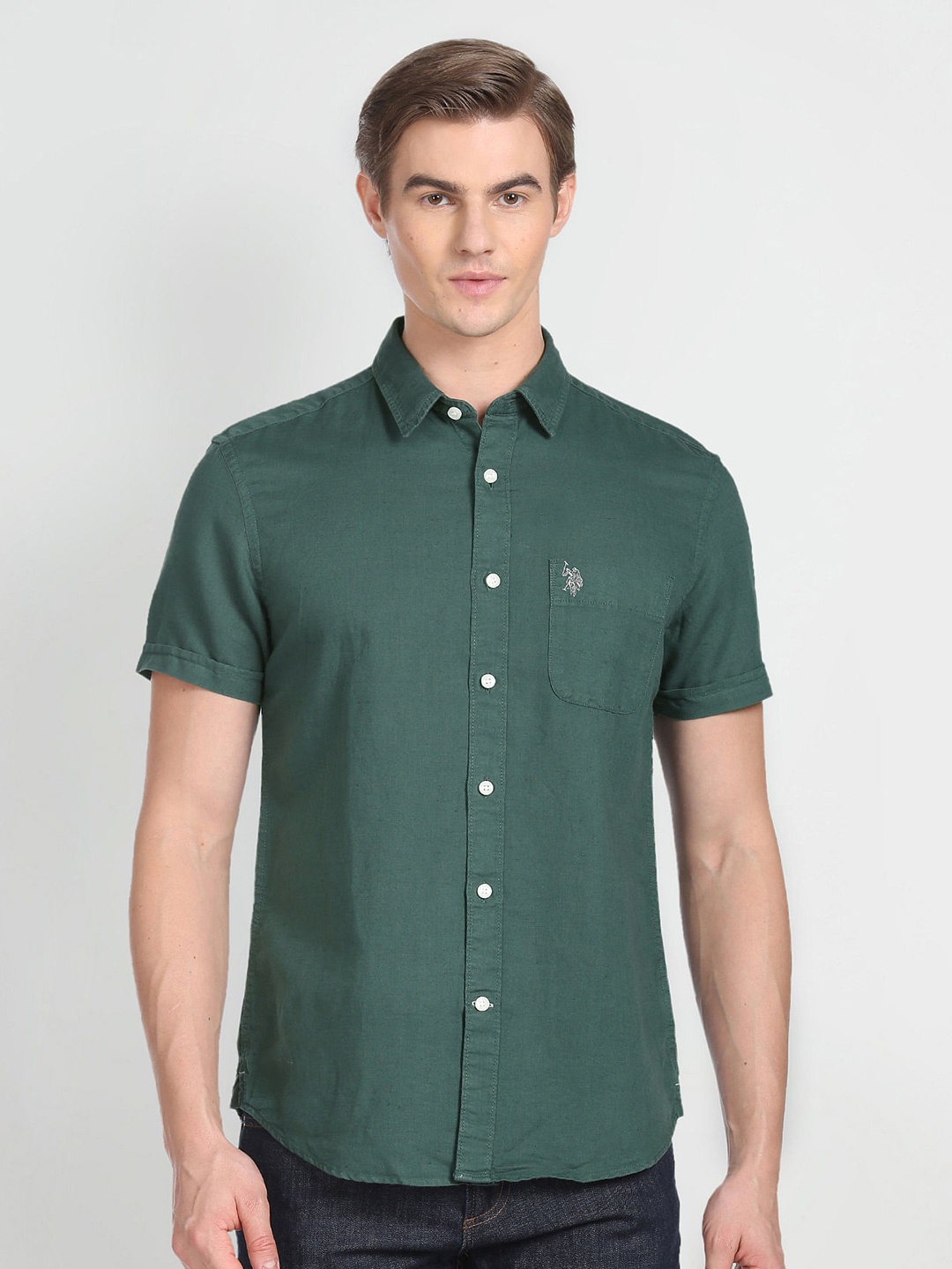 

U.S. Polo Assn. Denim Co. Spread Collar Cotton Casual Shirt, Green