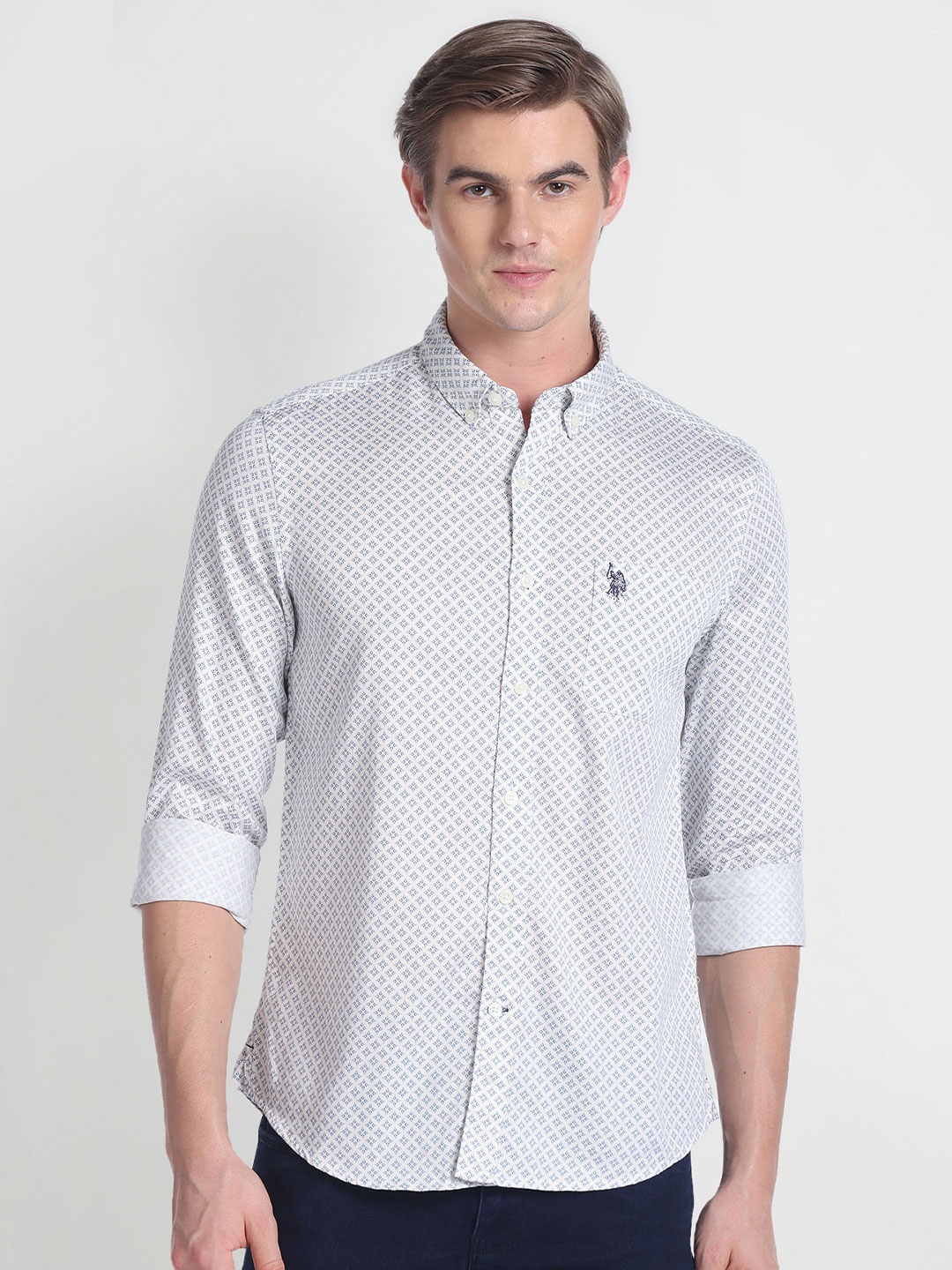 

U.S. Polo Assn. Denim Co. Geometric Printed Casual Pure Cotton Shirt, White