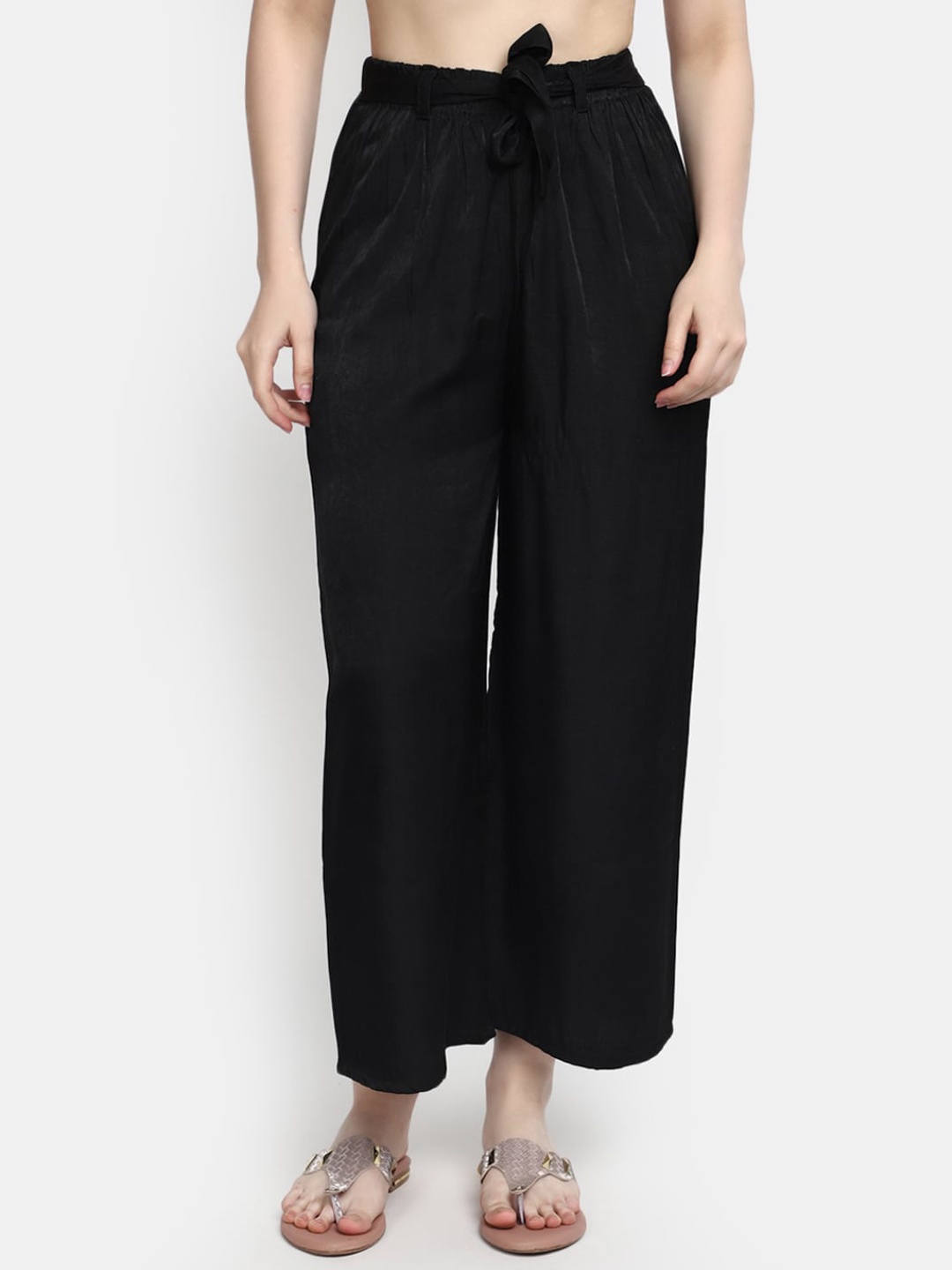 

V-Mart Women Mid-Rise Cotton Parallel Trousers, Black