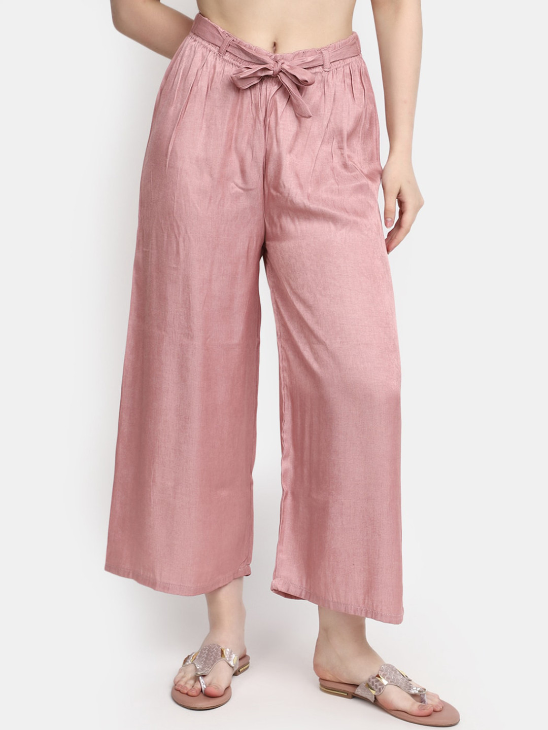 

V-Mart Women Mid Rise Cotton Parallel Trousers, Pink
