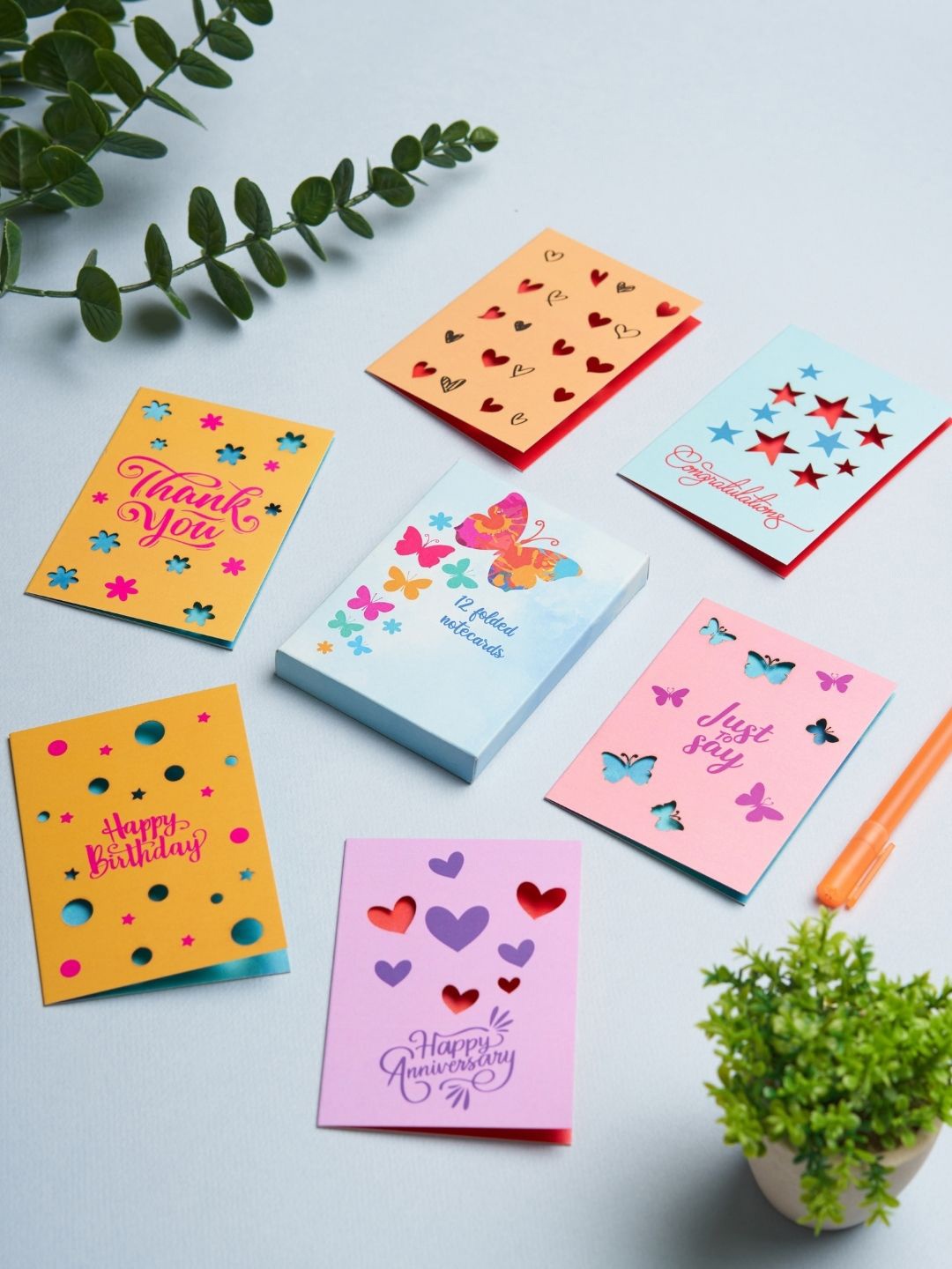 

Doodle Set of 12 Blank Laser Cut Notecards, Yellow