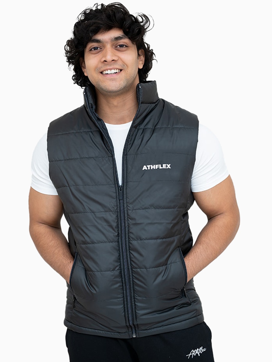 

Athflex Mock Collar Sleeveless Insulator Puffer Jacket, Black