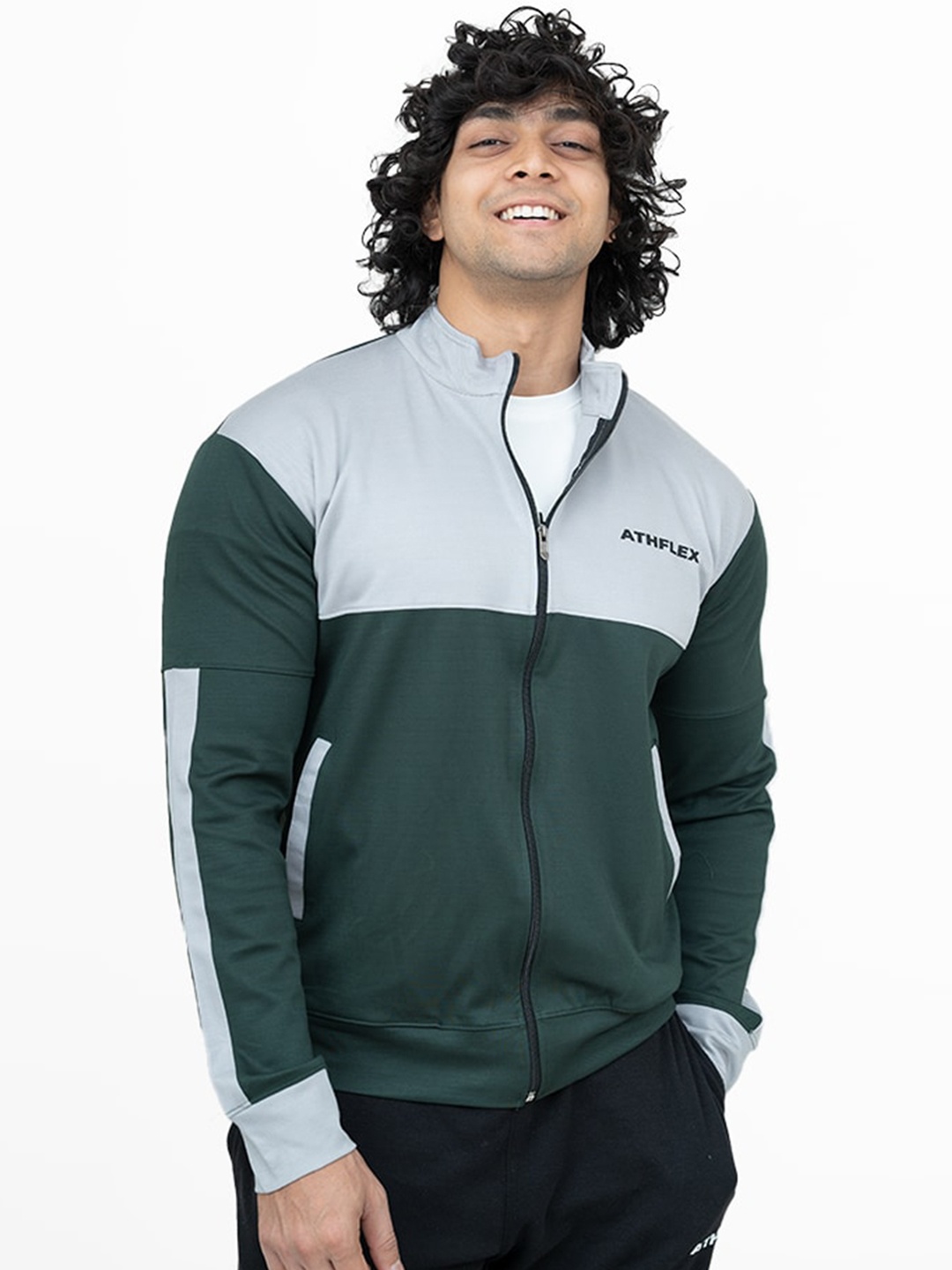 

Athflex Colourblocked Windcheater Front Open Sporty Jacket, Green