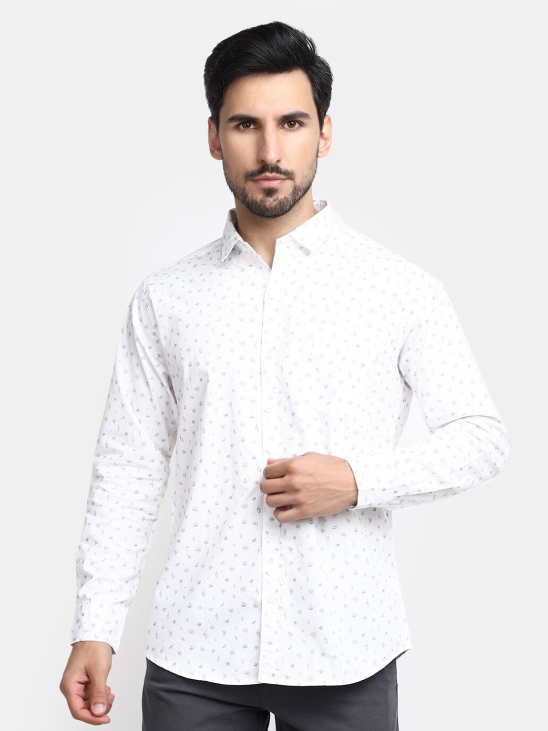 

V-Mart Micro Ditsy Printed Cotton Casual Shirt, White
