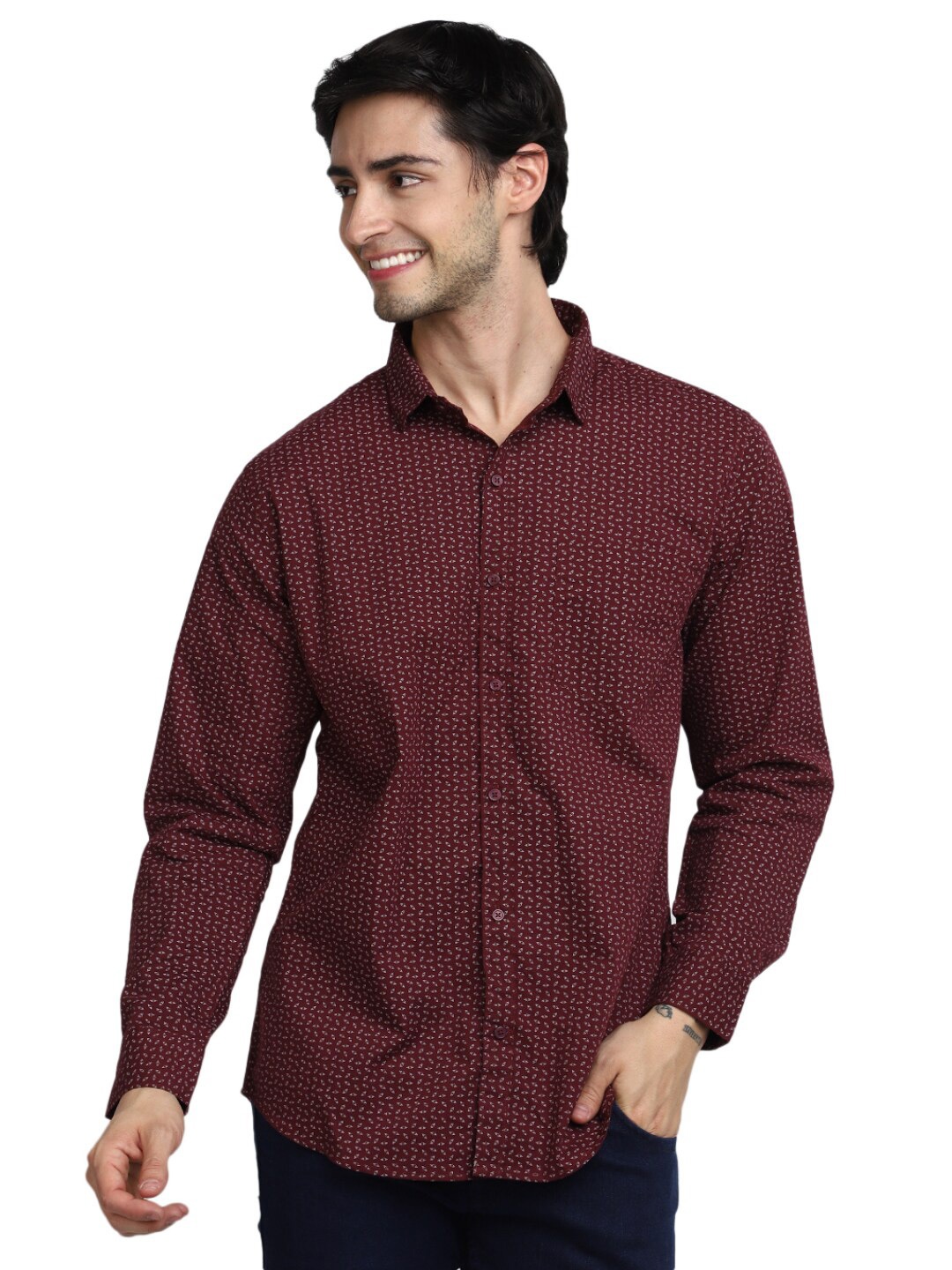 

V-Mart Micro Ditsy Printed Cotton Casual Shirt, Maroon