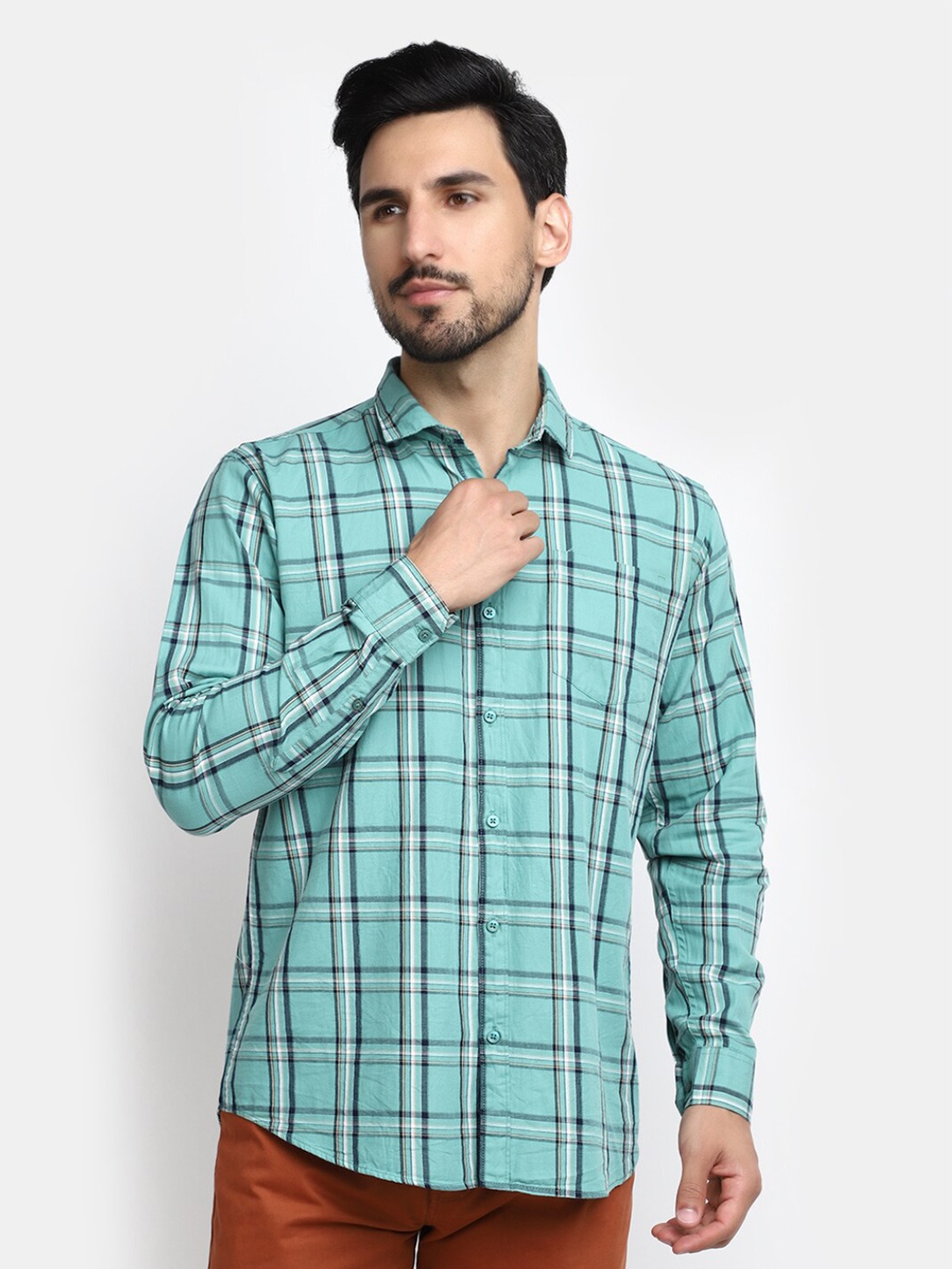 

V-Mart Tartan Checks Pure Cotton Casual Shirt, Green