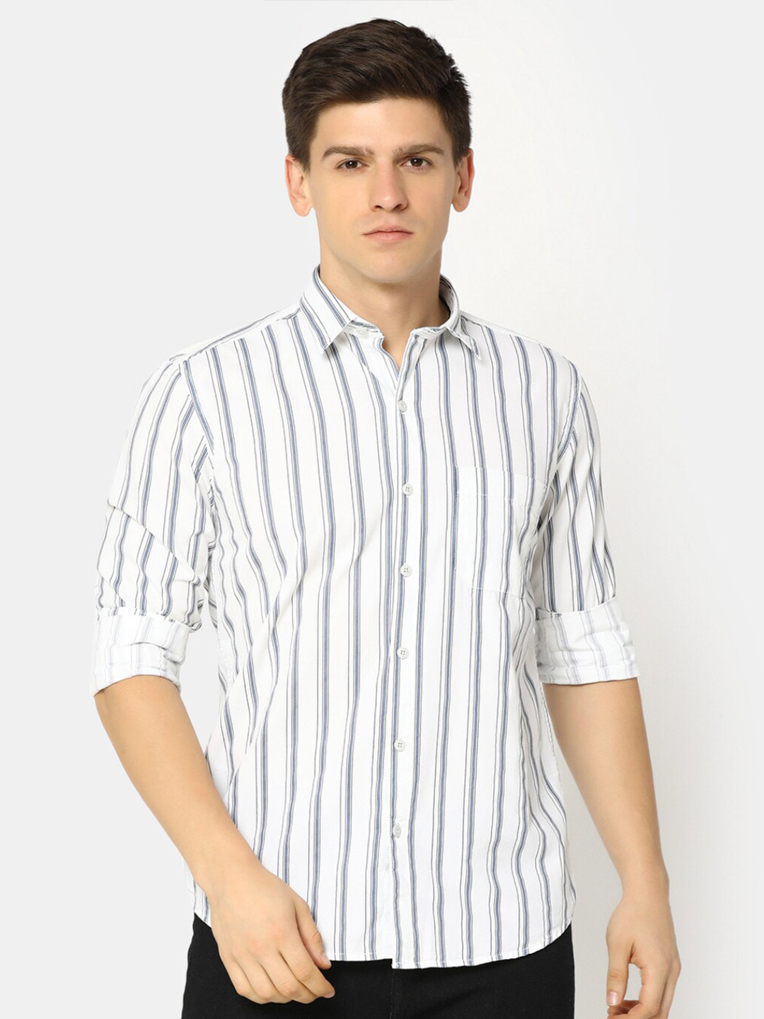 

V-Mart Striped Cotton Casual Shirt, White