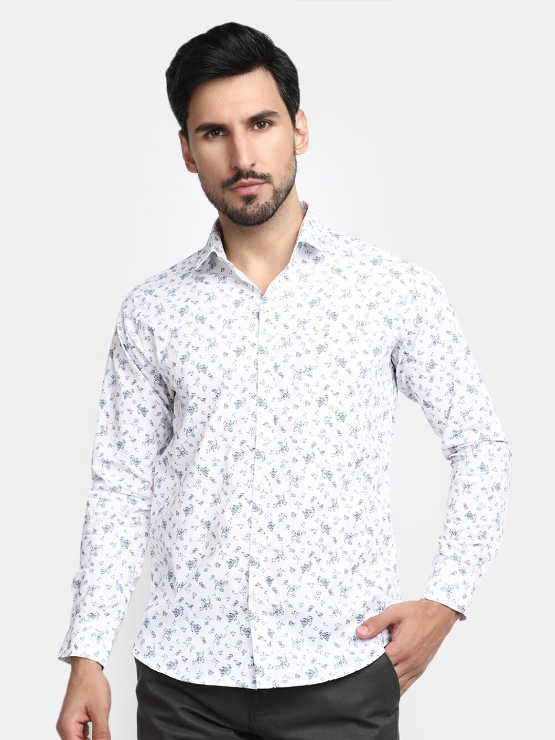 

V-Mart Floral Printed Cotton Casual Shirt, White