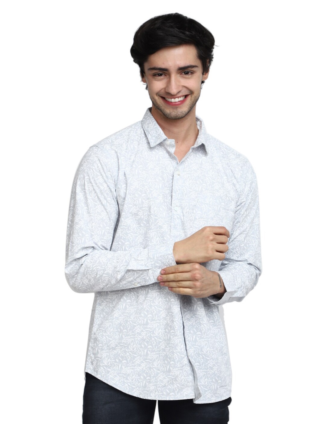 

V-Mart Floral Opaque Printed Cotton Casual Shirt, Grey