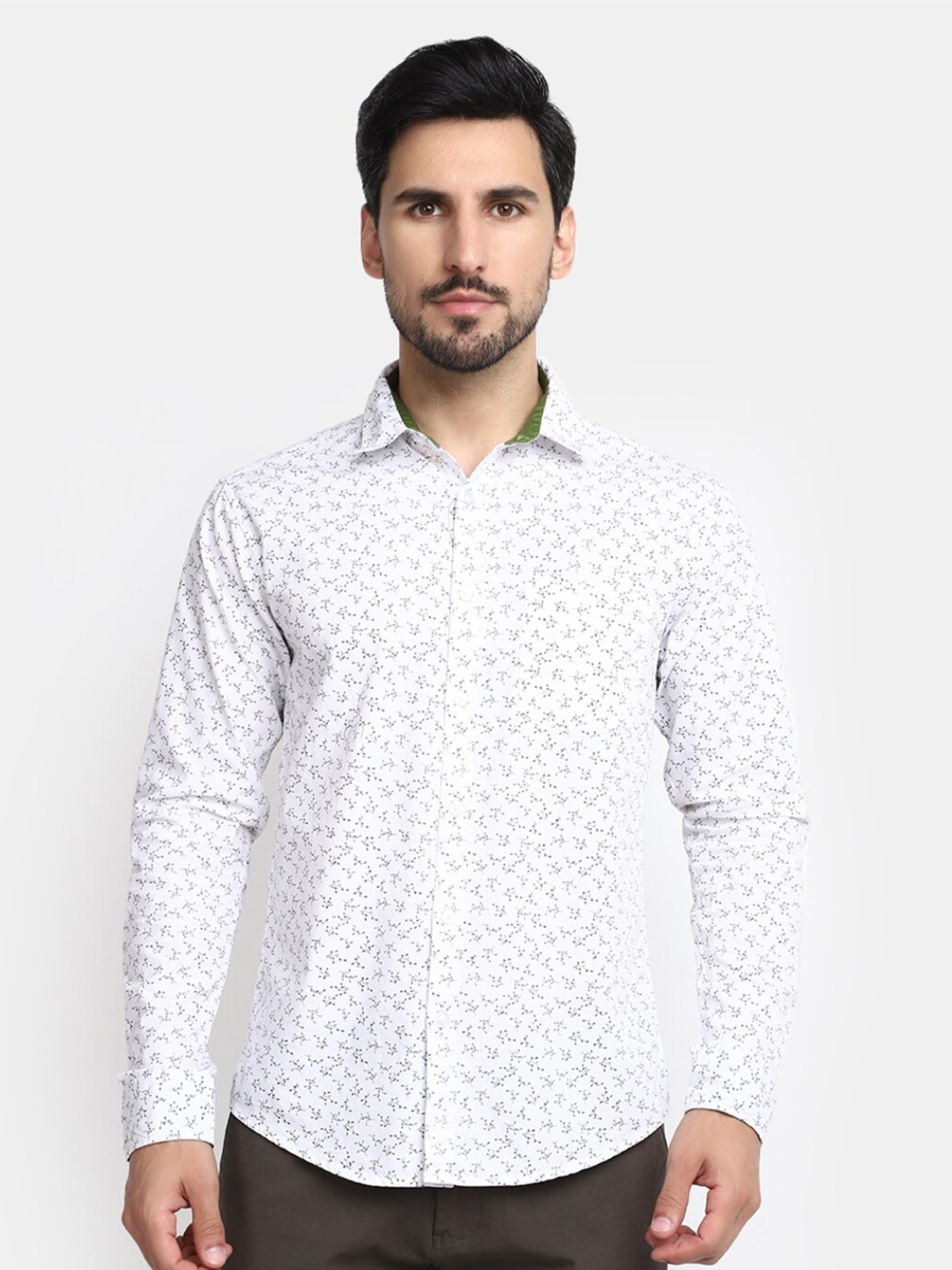 

V-Mart Floral Printed Slim Fit Cotton Casual Shirt, White