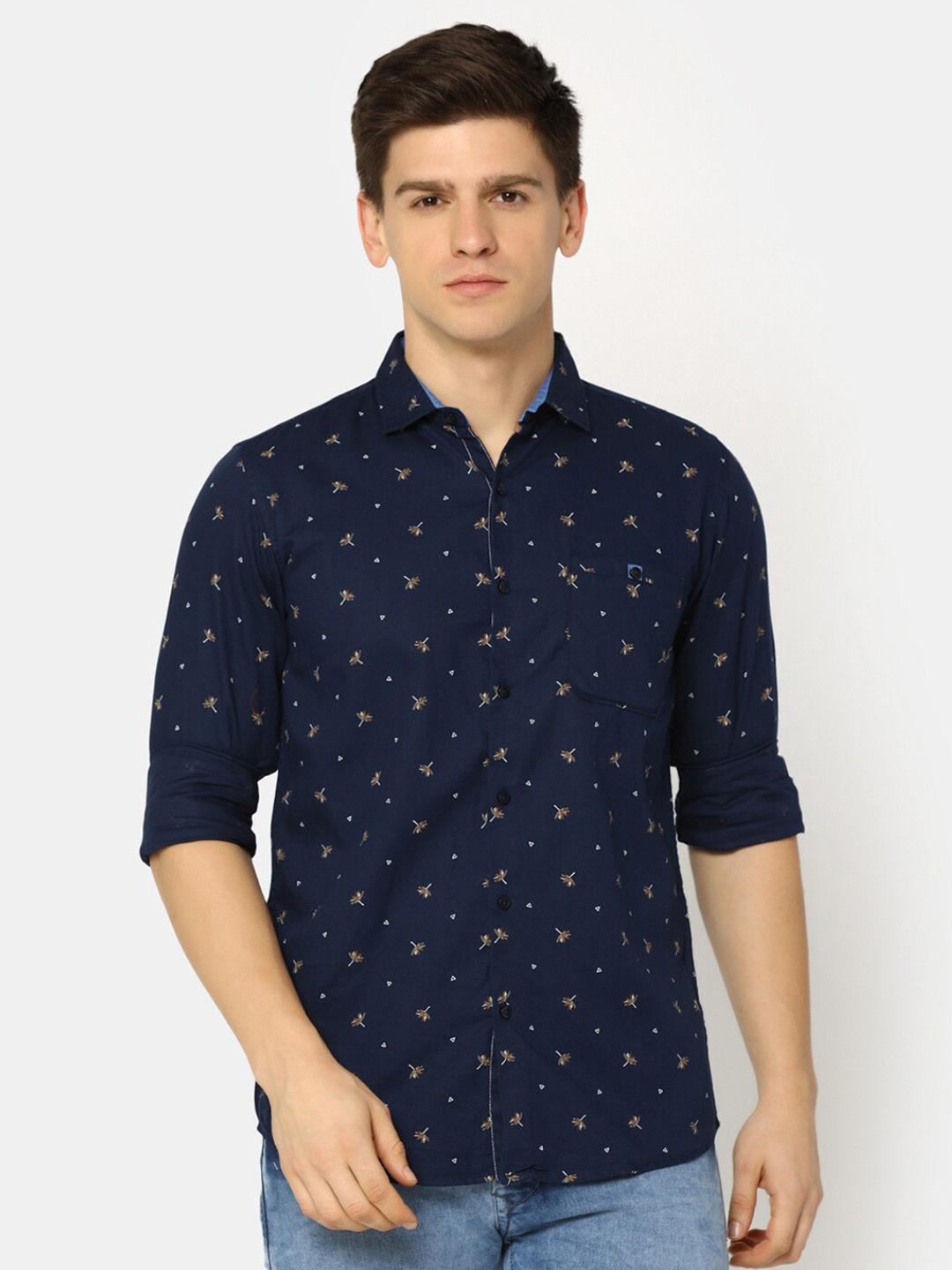 

V-Mart Floral Printed Slim Fit Dobby Casual Shirt, Navy blue