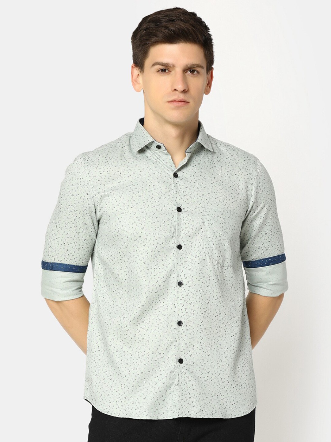 

J White by Vmart Micro Ditsy Printed Casual Cotton Shirt, Green