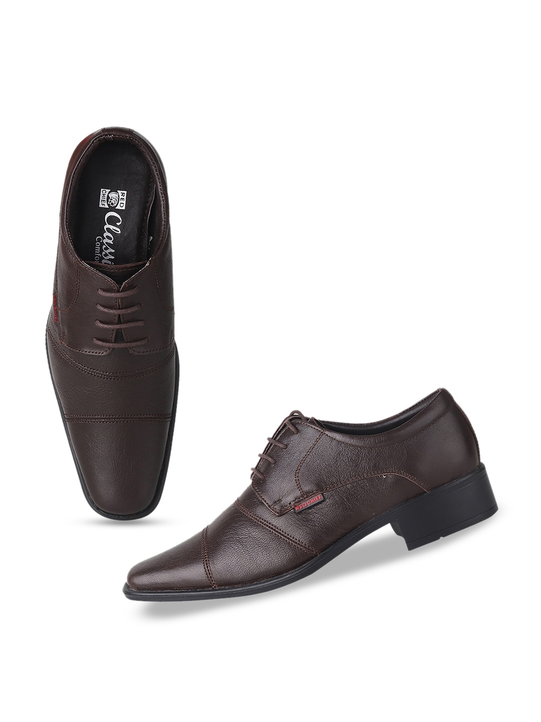 

Red Chief Men Square Toe Textured Leather Formal Derbys, Brown