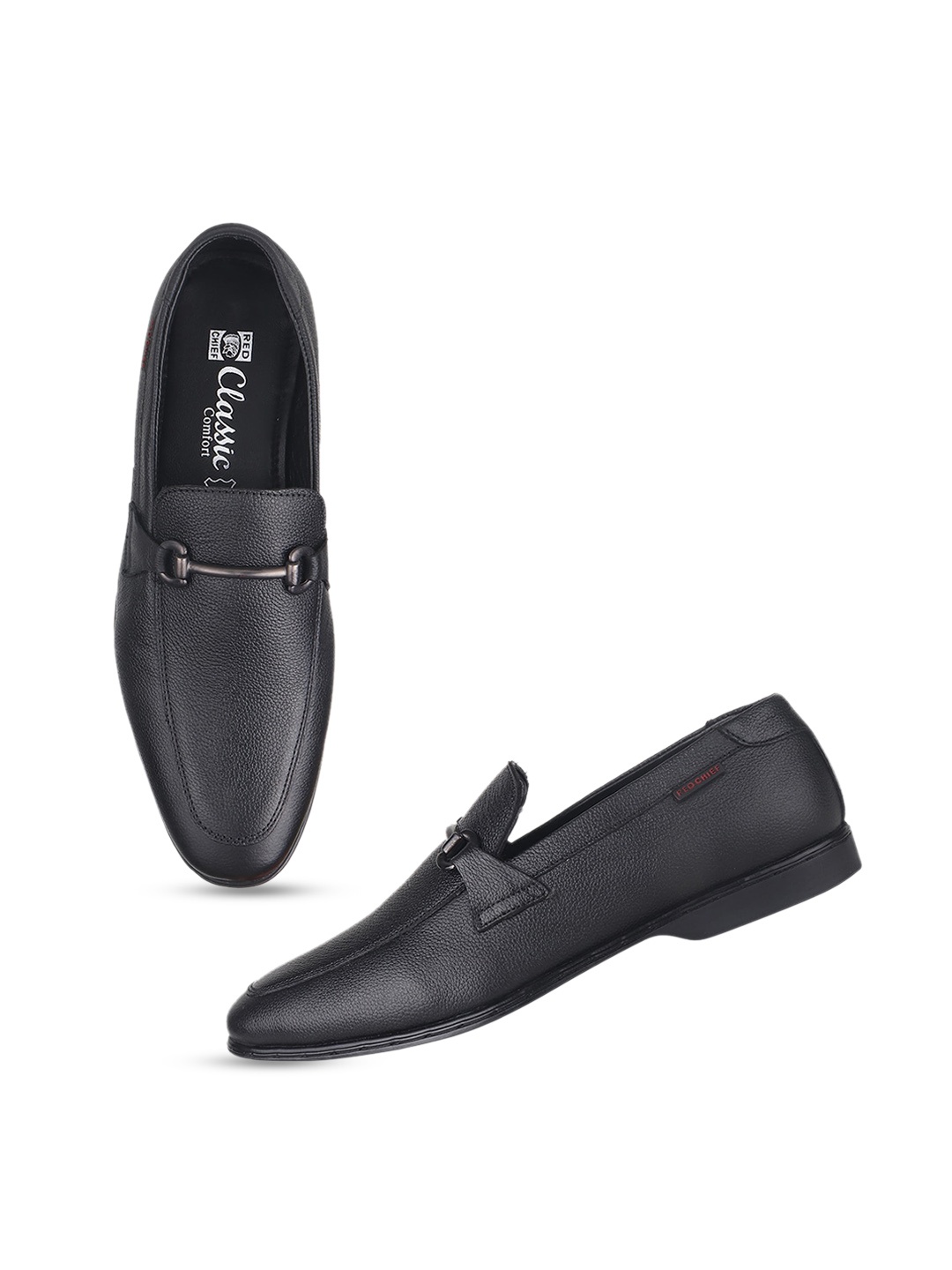 

Red Chief Men Textured Leather Lightweight Formal Loafers, Black