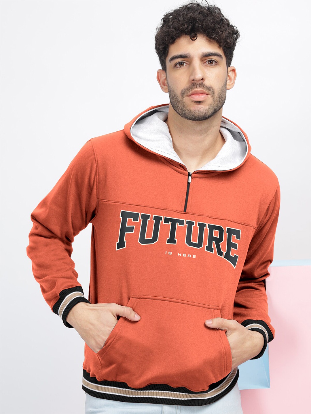 

BULLMER Typography Printed Hooded Pullover Sweatshirt, Orange