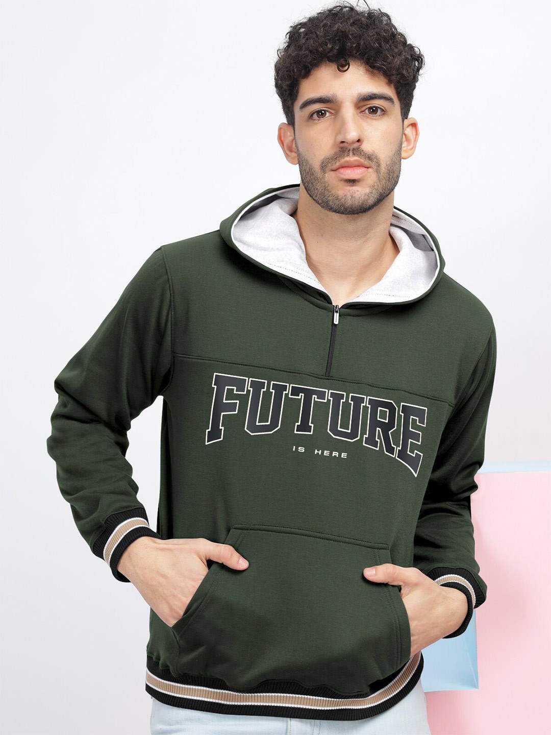 

BULLMER Typography Printed Hooded Pullover, Green