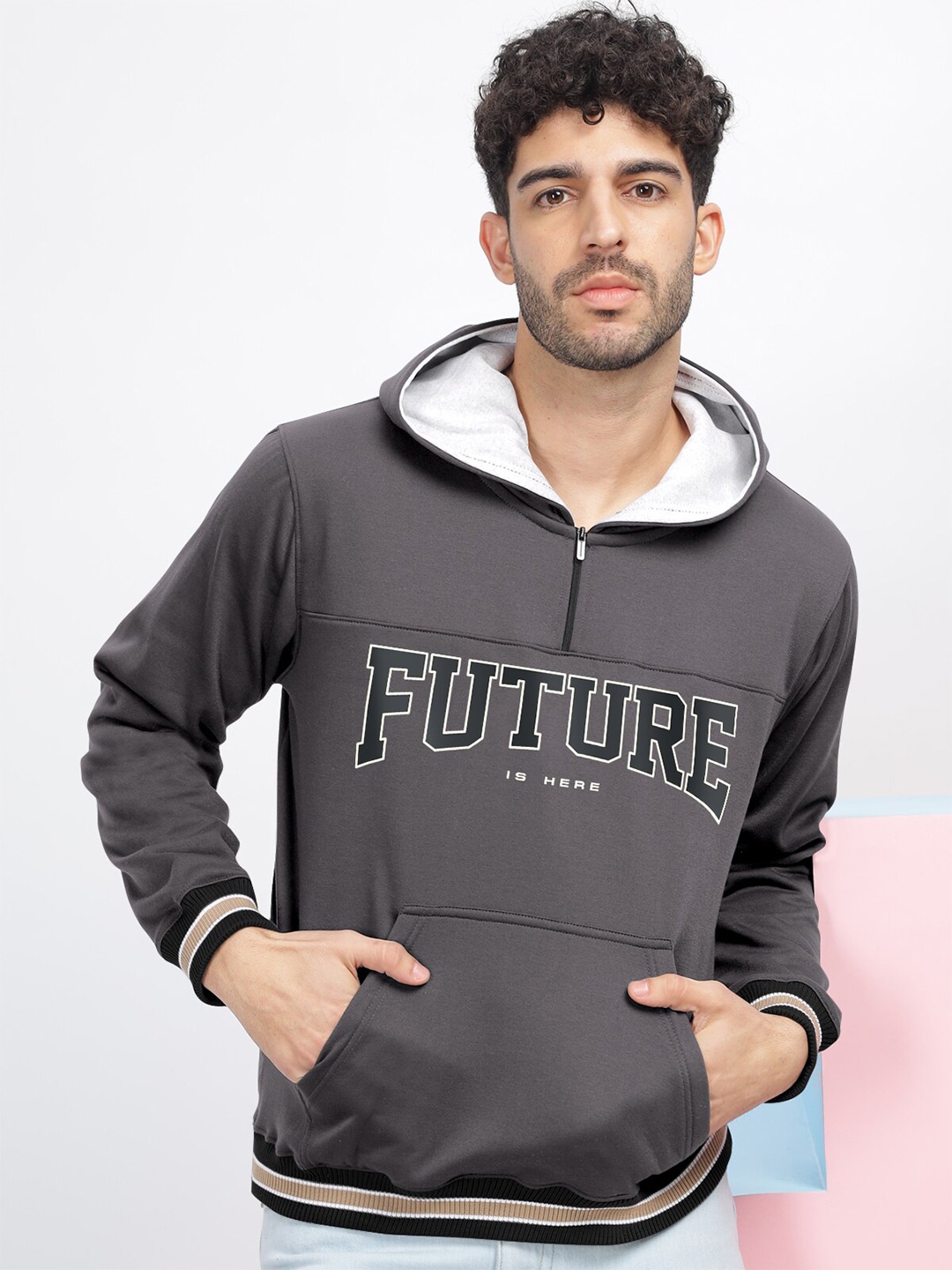 

BULLMER Typography Printed Hooded Sweatshirt, Grey