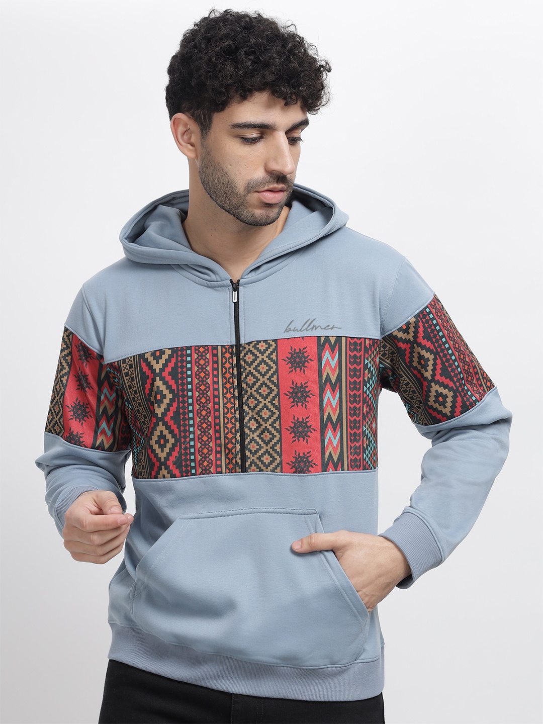 

BULLMER Men Blue Printed Hooded Sweatshirt