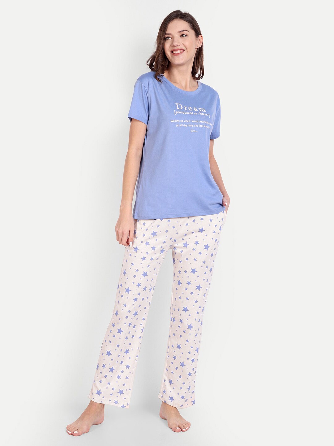 

Bedtime story Typography Printed Pure Cotton Lightweight Night Suit, Lavender