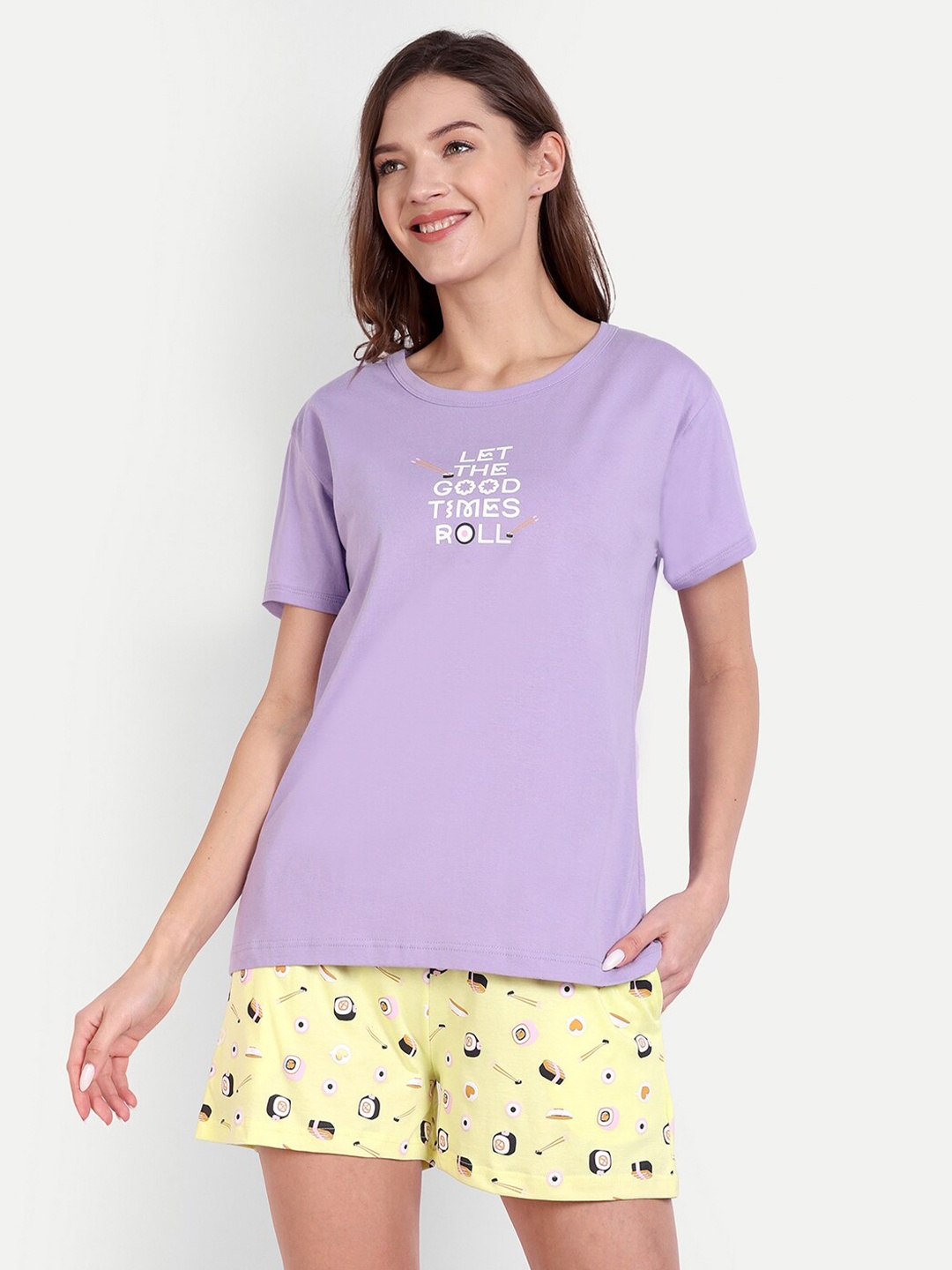 

Bedtime story Typography Printed Pure Cotton T-shirt With Shorts, Purple