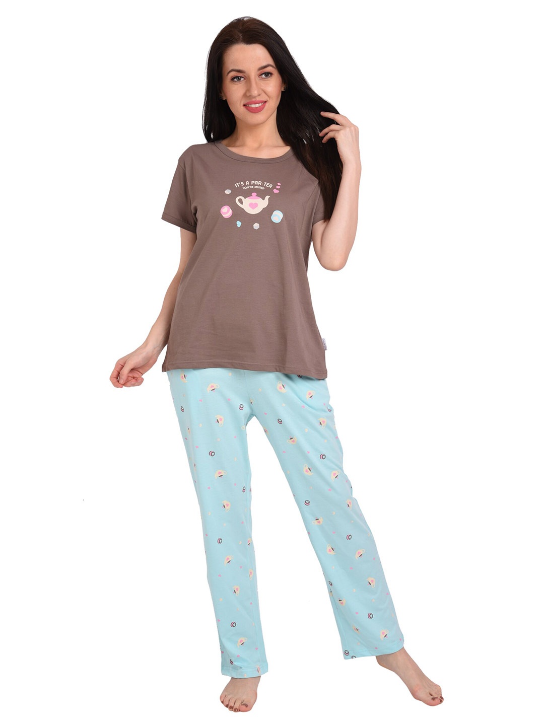 

Bedtime story Typography Printed Pure Cotton Lightweight Night suit, Blue