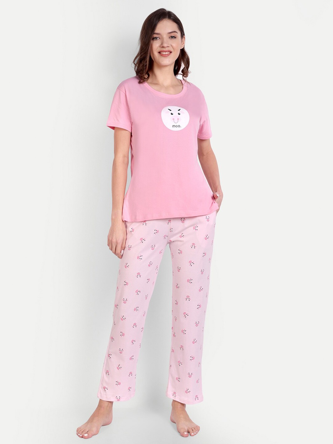 

Bedtime story Printed Lightweight Pure Cotton Night Suit, Pink