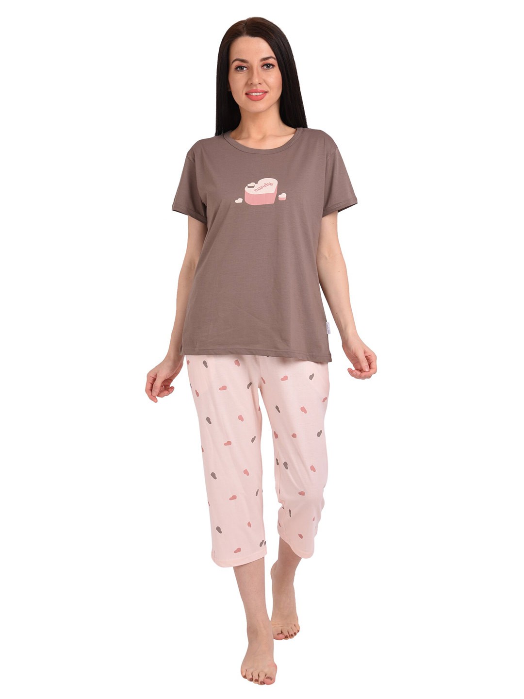 

Bedtime story Round Neck Printed Pure Cotton T-Shirt & Capris, Pink