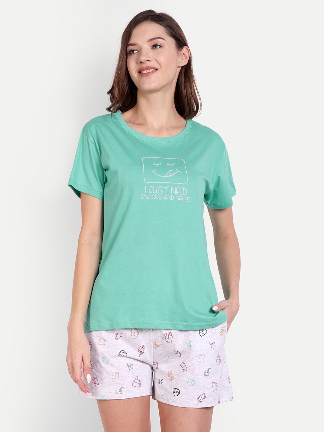 

Bedtime story Typography Printed Pure Cotton T-Shirt and Shorts, Green