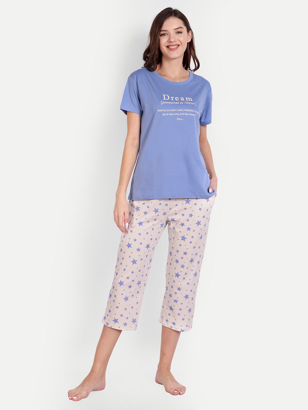 

Bedtime story Typography Printed Pure Cotton Lightweight Night Suit, Lavender
