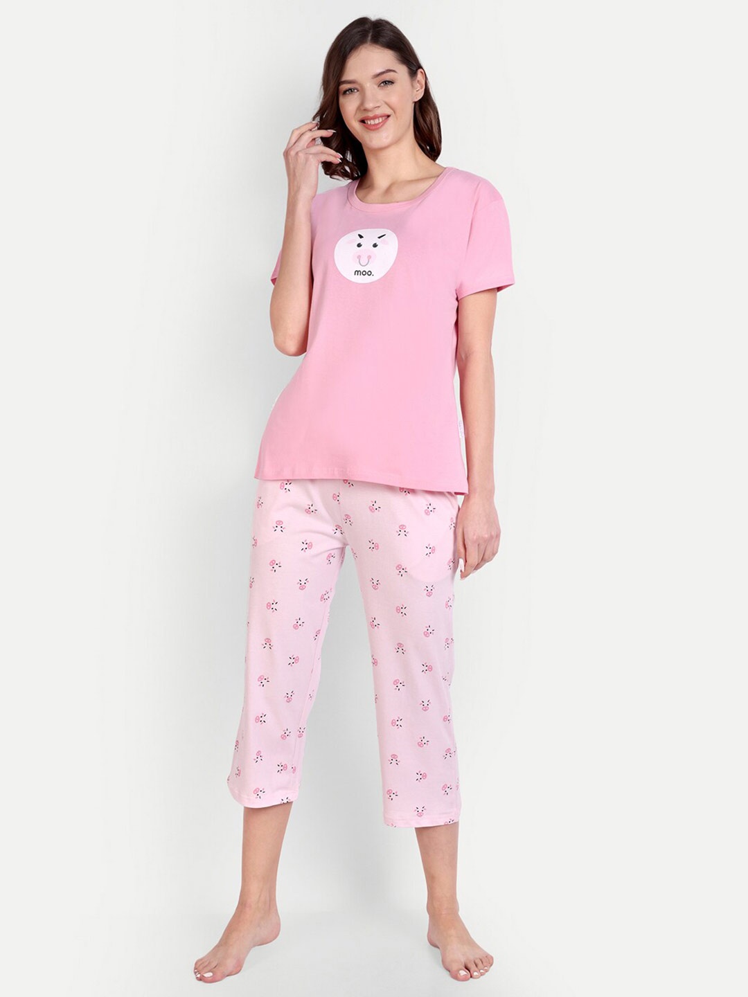 

Bedtime story Printed Pure Cotton Capri Set, Pink