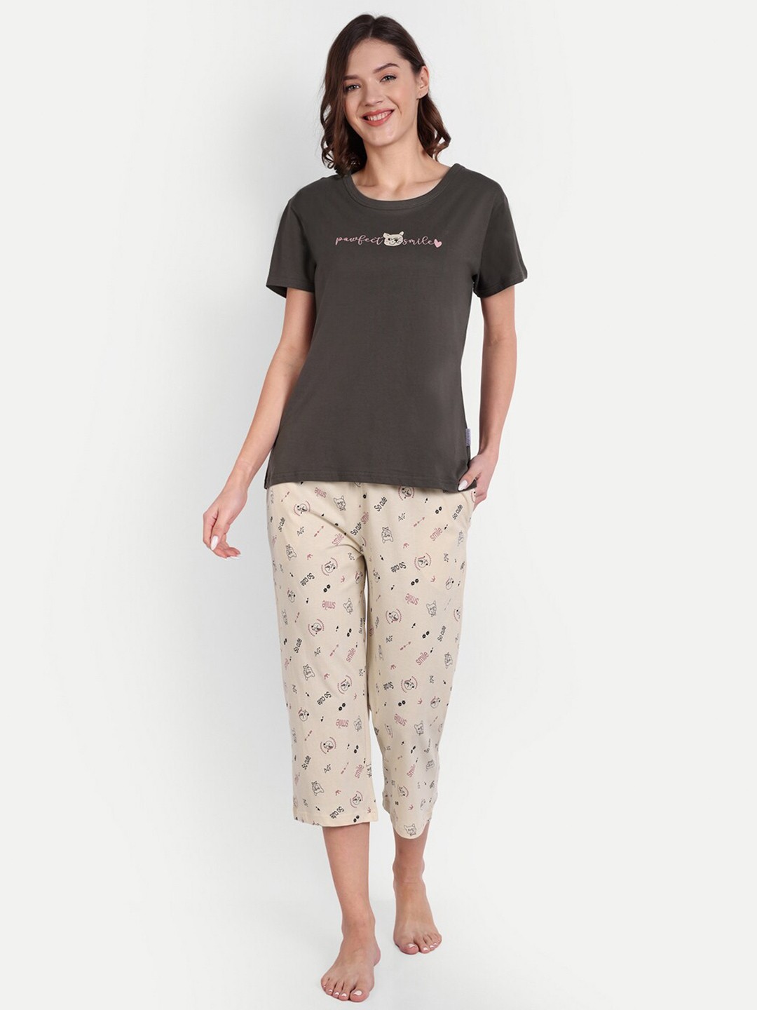 

Bedtime story Graphic Printed Pure Cotton Night Suit, Brown