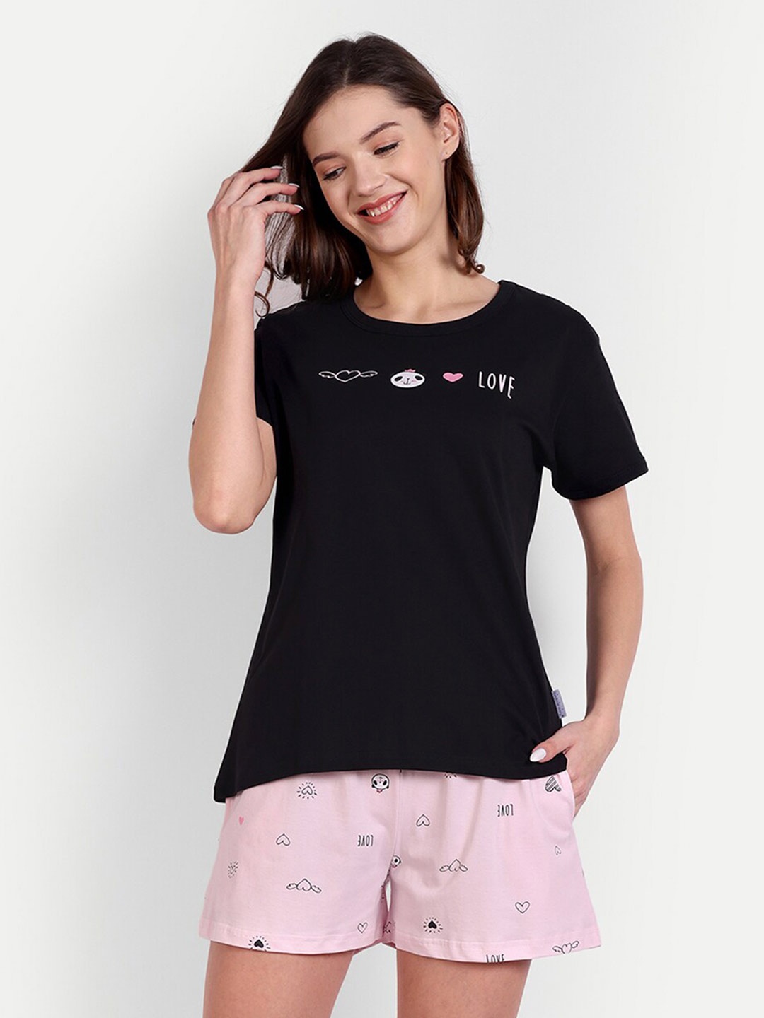 

Bedtime story Conversational Printed Pure Cotton T-shirt With Shorts, Black