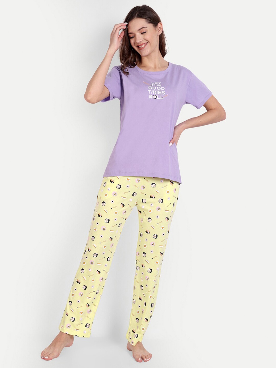 

Bedtime story Typography Printed Pure Cotton Lightweight Night suit, Lavender