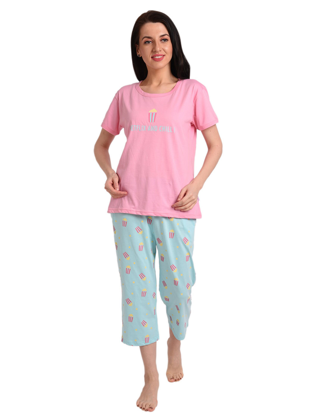 

Bedtime story Printed Pure Cotton T-Shirt & Capri, Pink