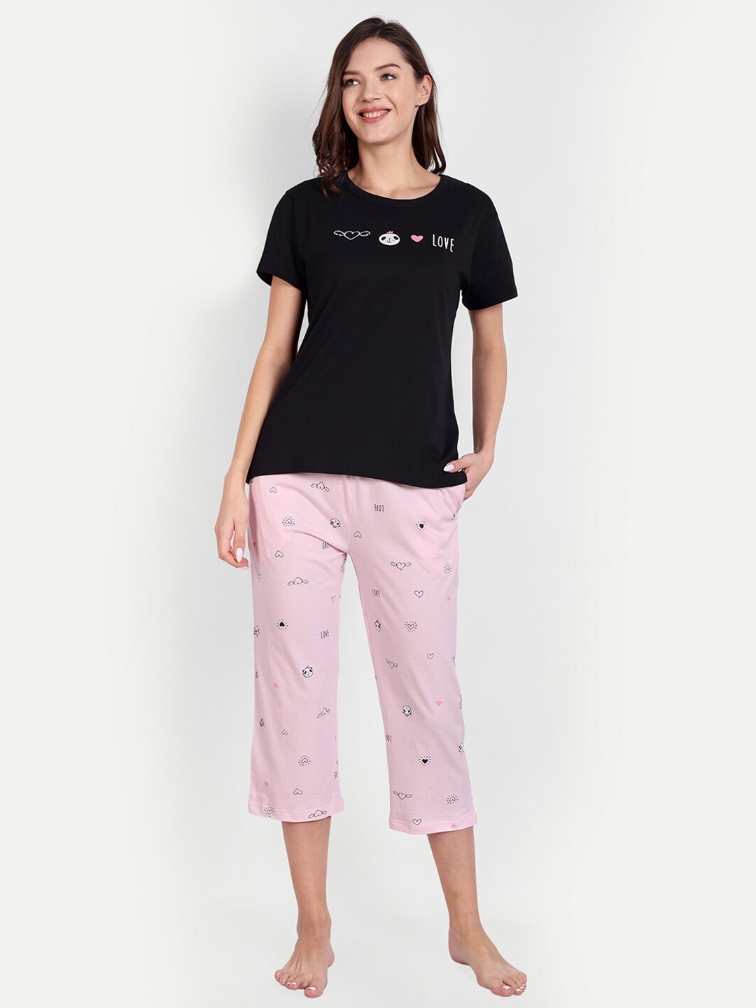

Bedtime story Graphic Printed Pure Cotton Night Suit, Black
