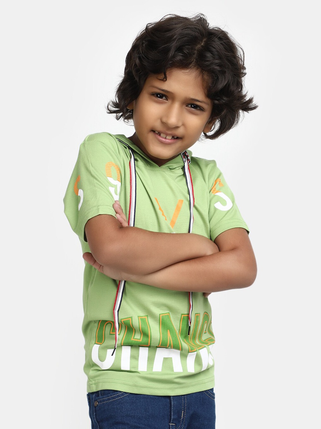 

V-Mart Boys Typography Printed Hooded Cotton Sweatshirt, Green