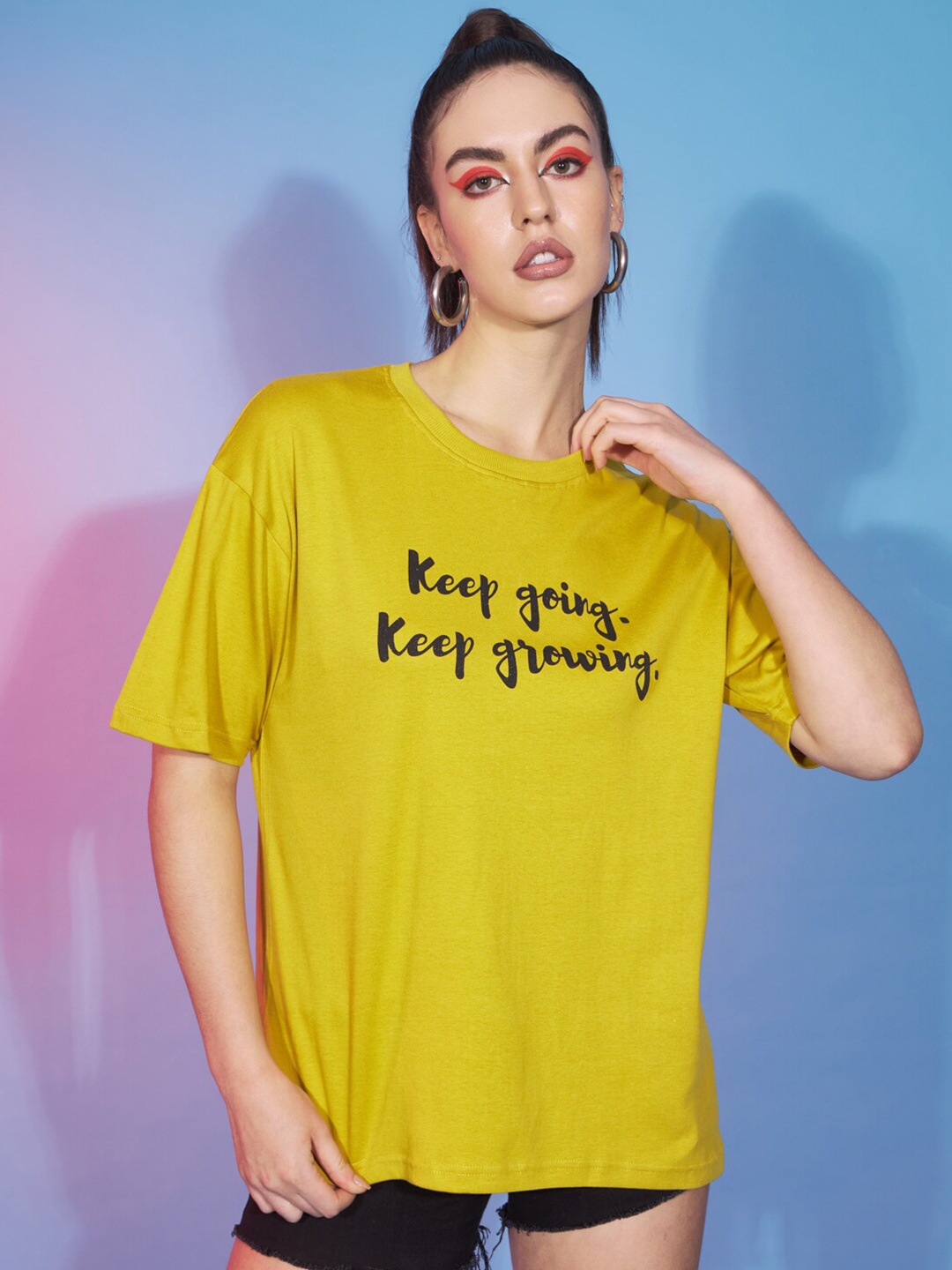 

GUTI Typography Printed Oversized Cotton T-shirt, Yellow