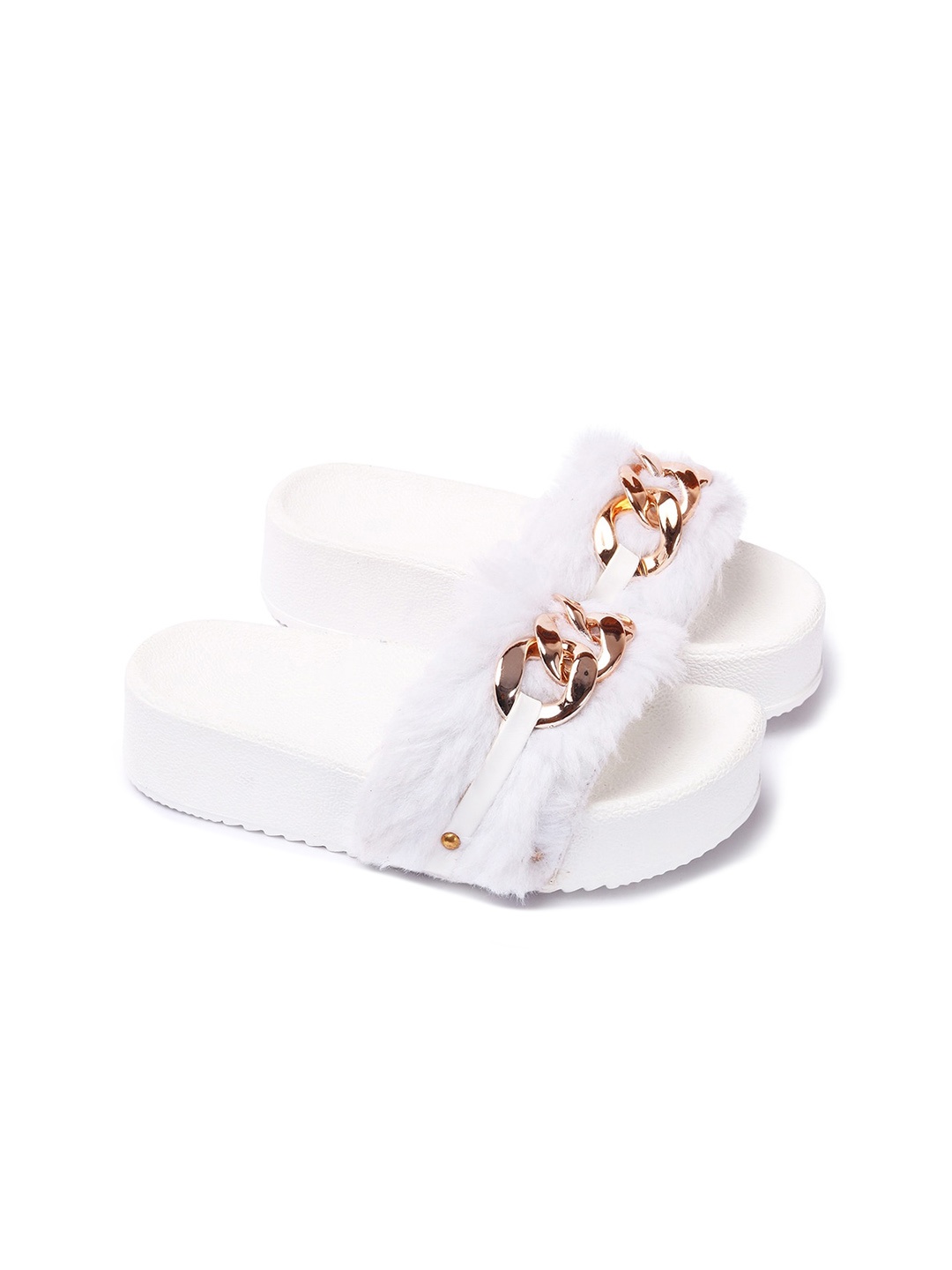 

FEET RUNNER Embellished Open Toe Flats, White