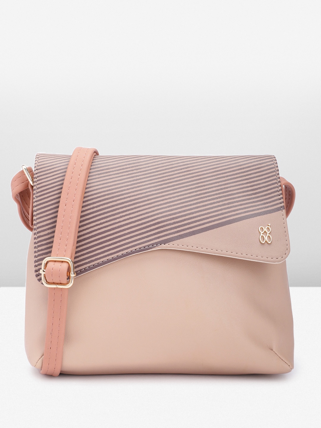 

Baggit Striped Structured Sling Bag, Beige