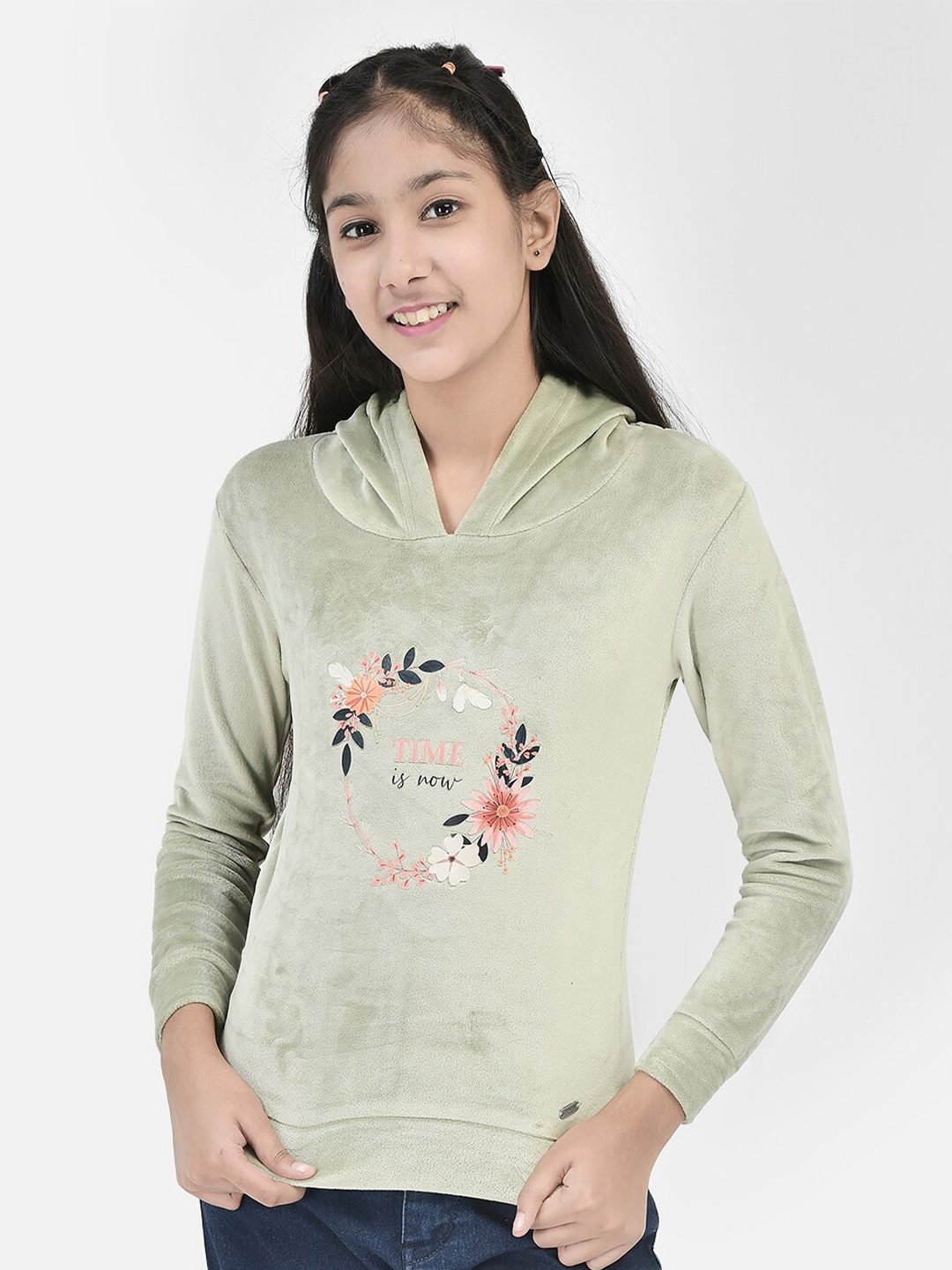 

Crimsoune Club Girls Floral Printed Hooded Pullover Sweatshirt, Olive
