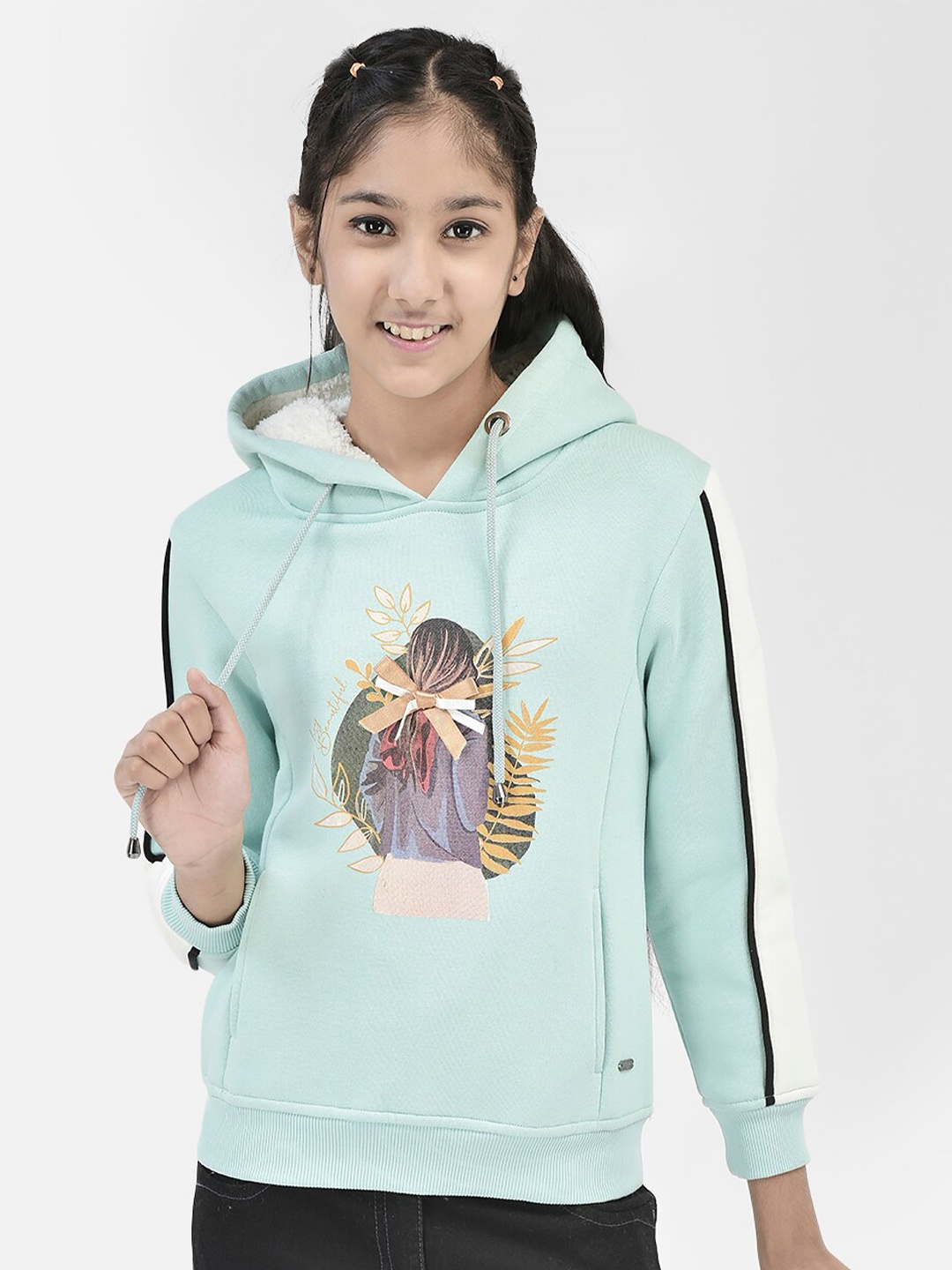 

Crimsoune Club Girls Graphic Printed Hooded Pullover Sweatshirt, Green