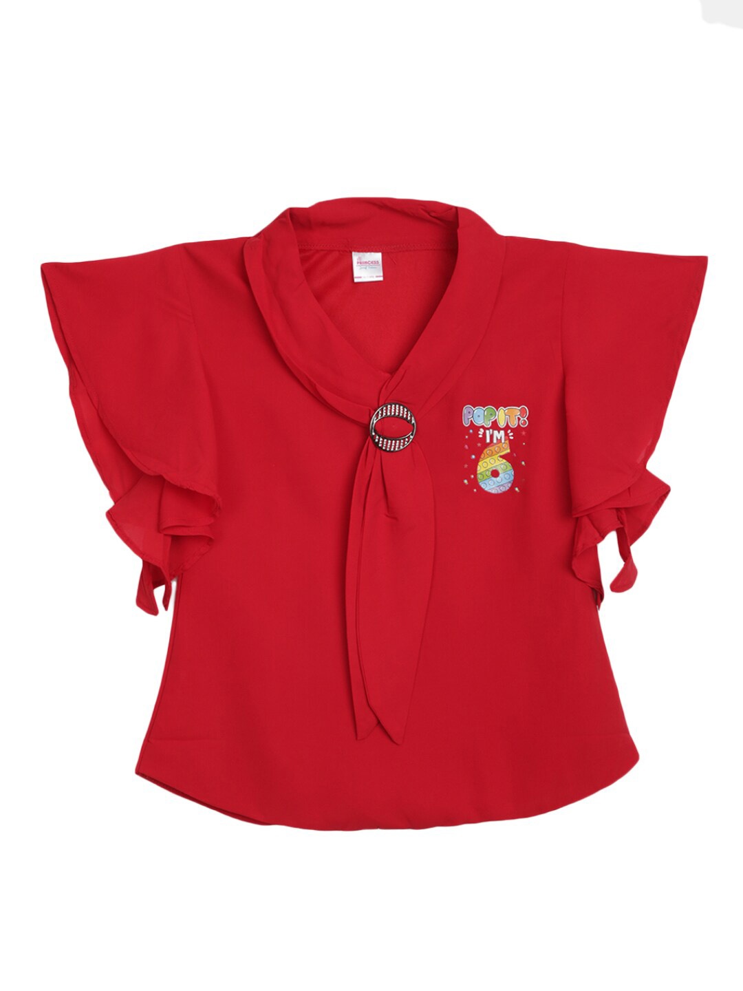 

V-Mart Girls Flutter Sleeves Cotton Top, Red