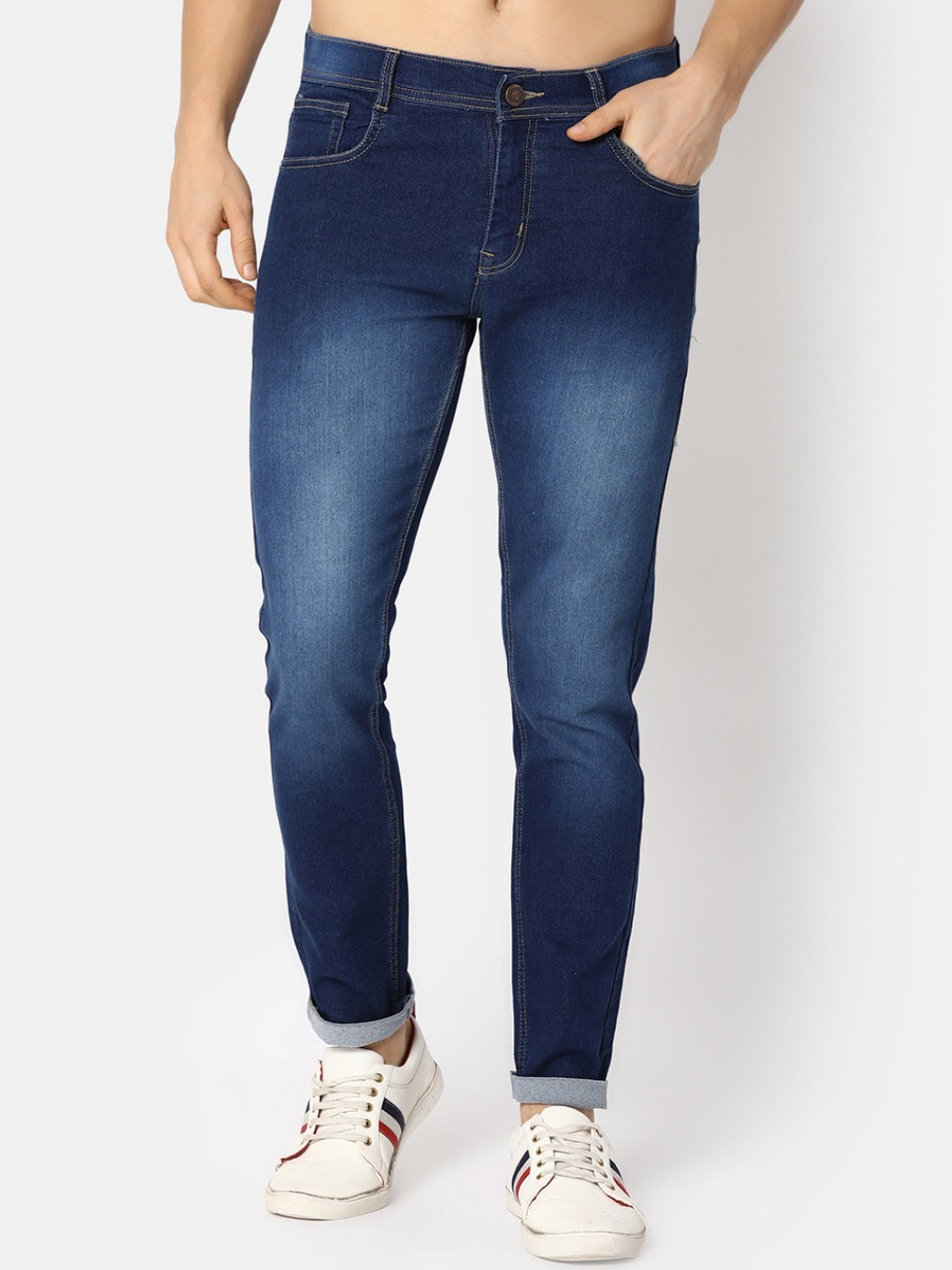 

V-Mart Men Slim Fit Mid Rise Heavy Fade Cotton Jeans, Blue