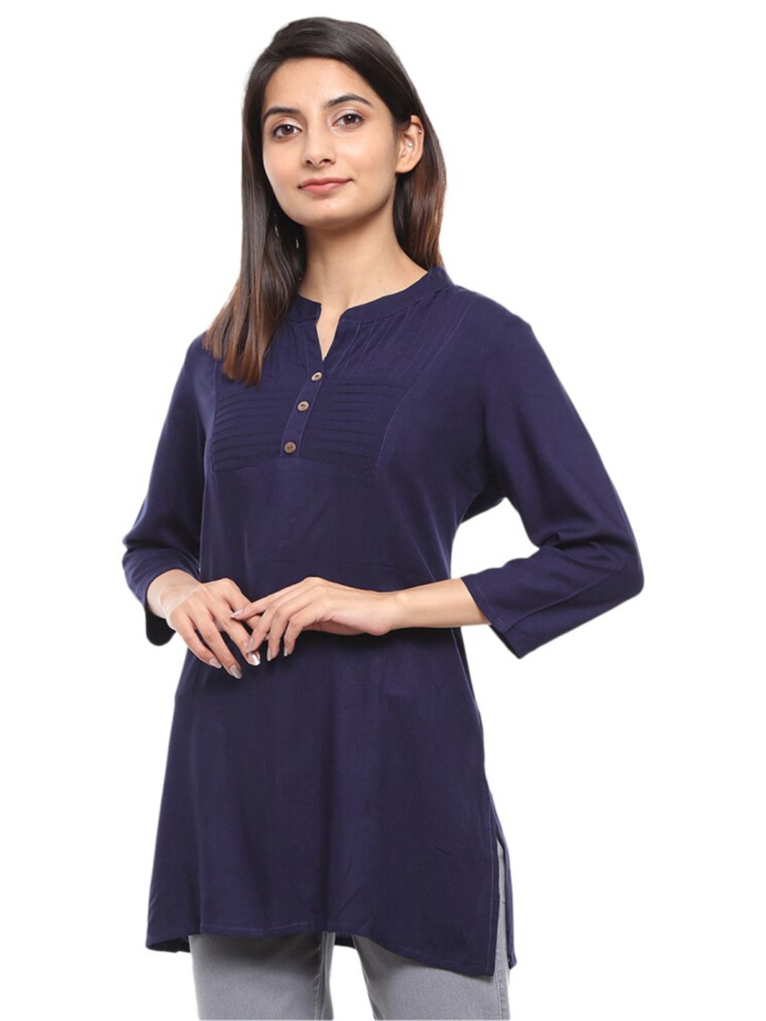 

V-Mart Mandarin Collar Straight Kurti, Navy blue