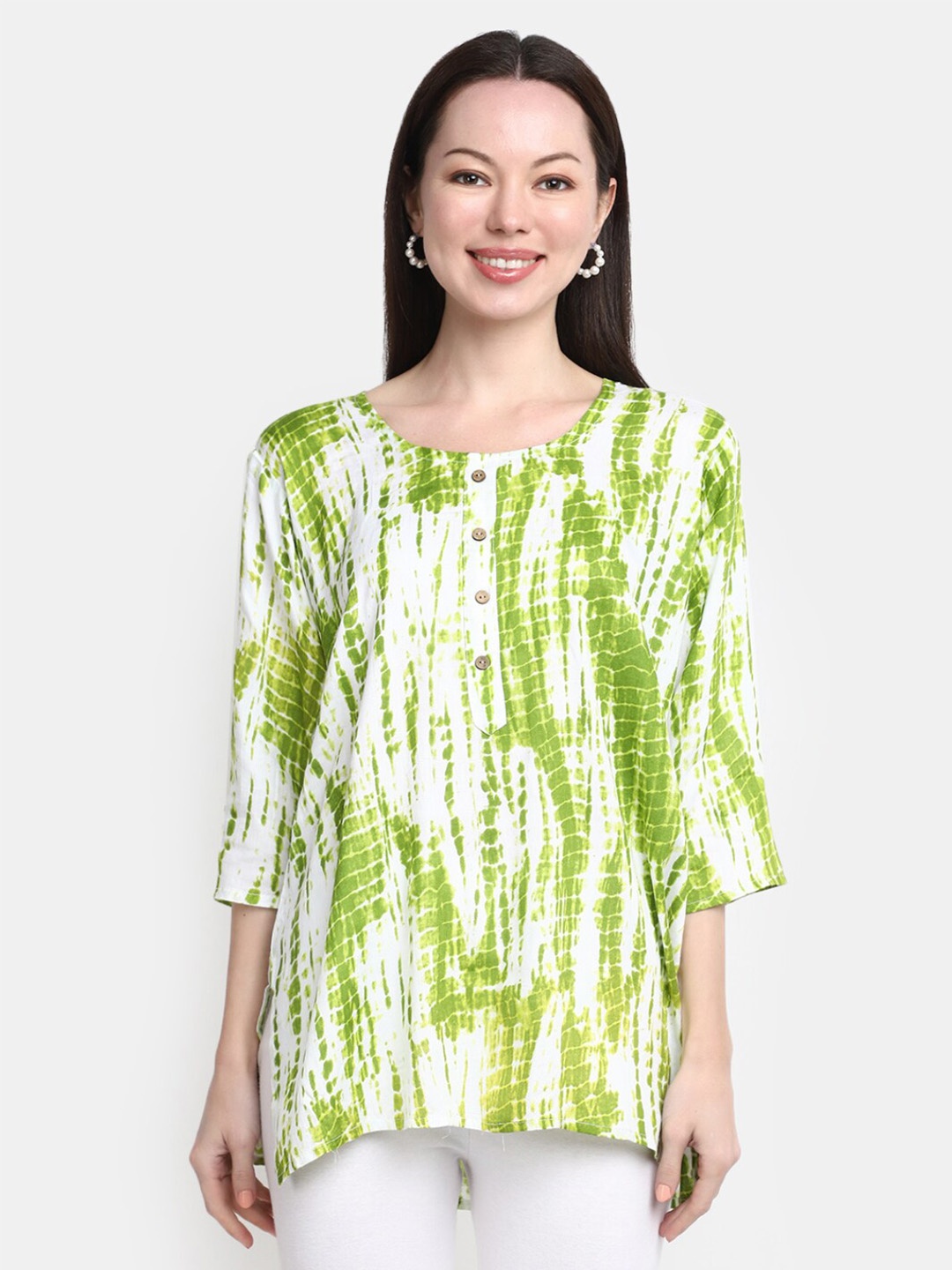

V-Mart Abstract Printed Round Neck Kurti, Green