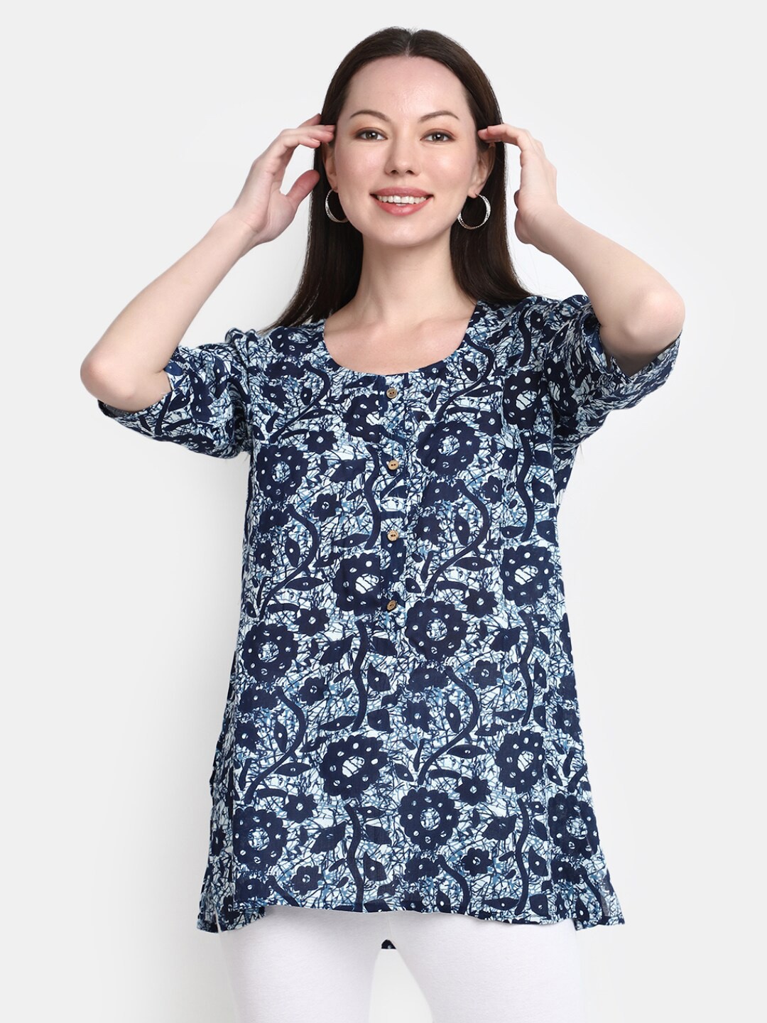 

V-Mart Floral Printed Straight Kurti, Blue