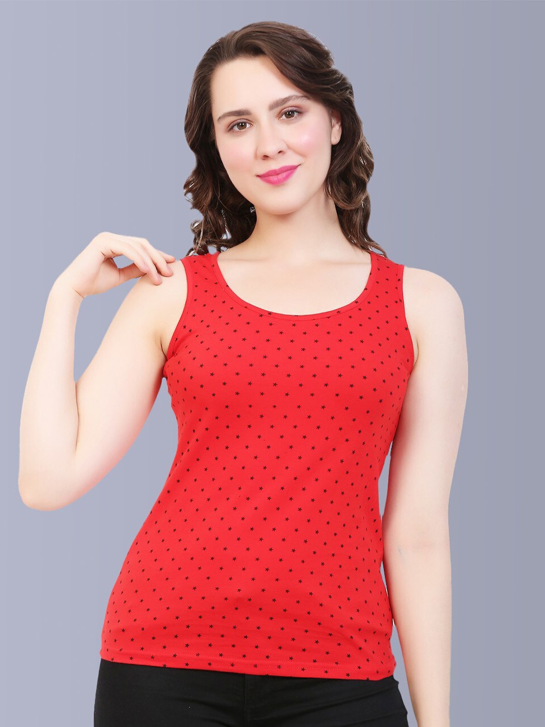 

Fasha Geometric Printed Cotton Tank Top, Red