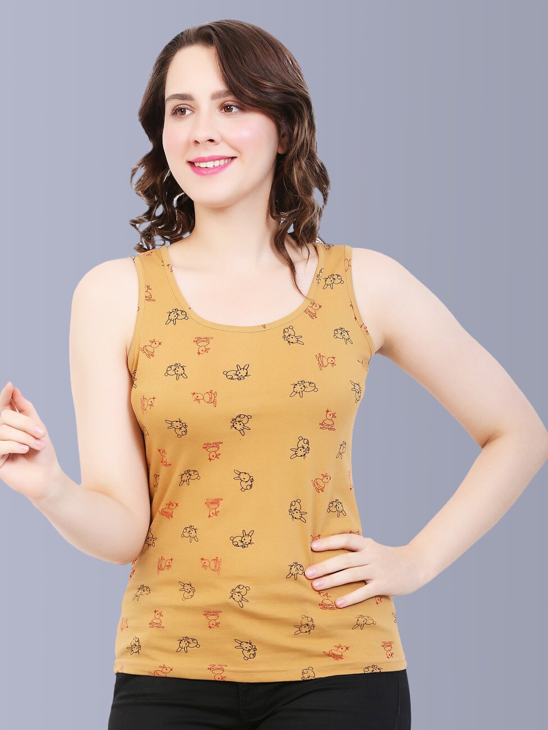 

Fasha Conversational Printed Cotton Tank Top, Beige