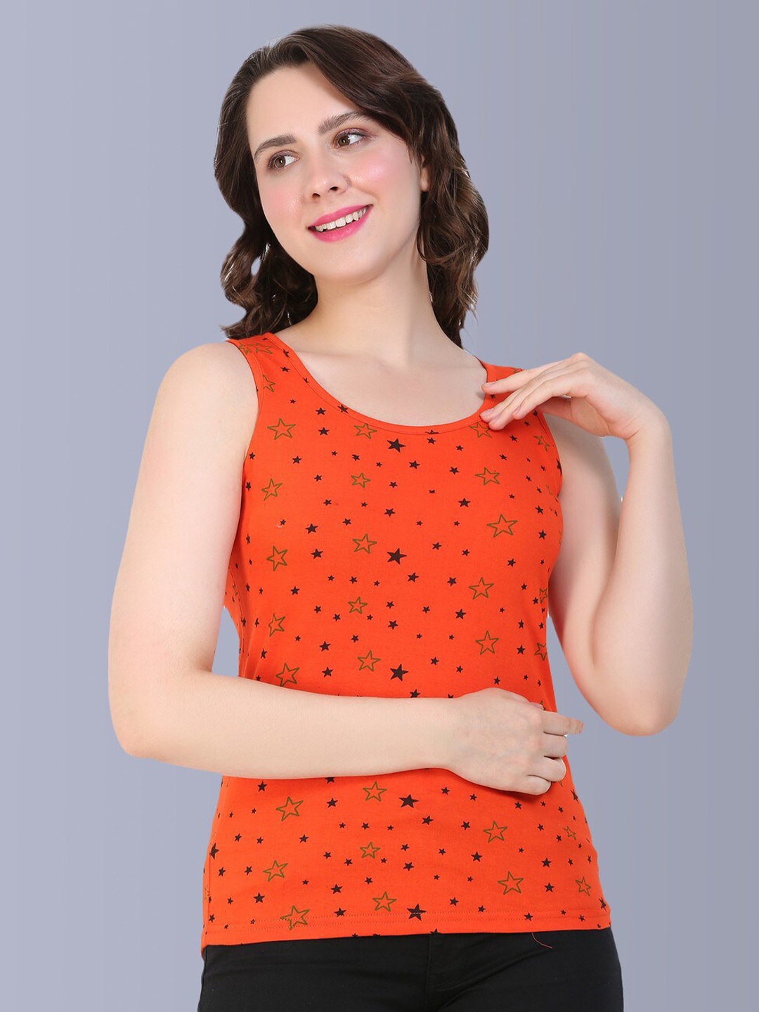

Fasha Geometric Printed Cotton Tank Top, Orange
